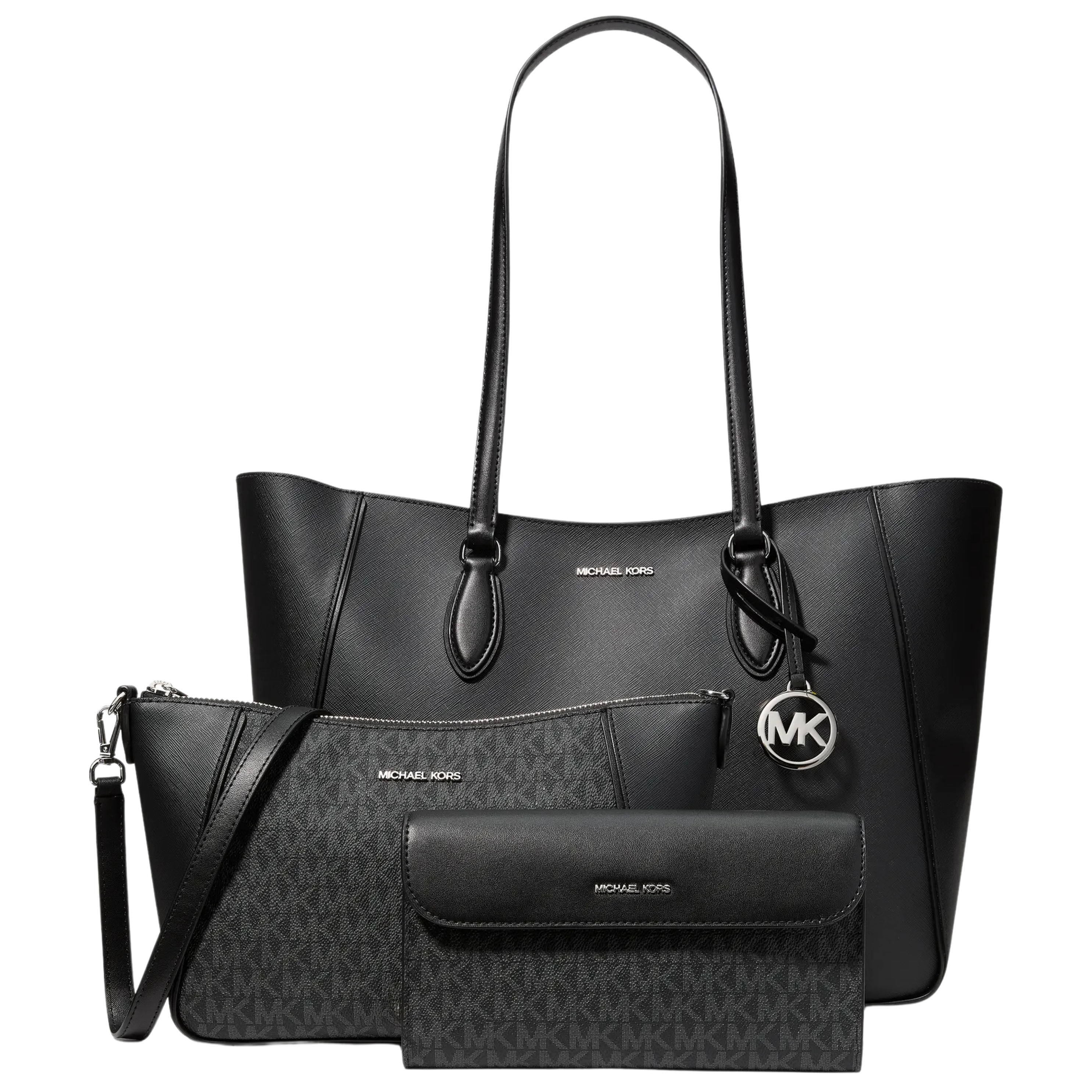 Michael Kors Women Jet Set Travel Large Smooth and Signature Logo 3 In 1 Tote Bag - Black