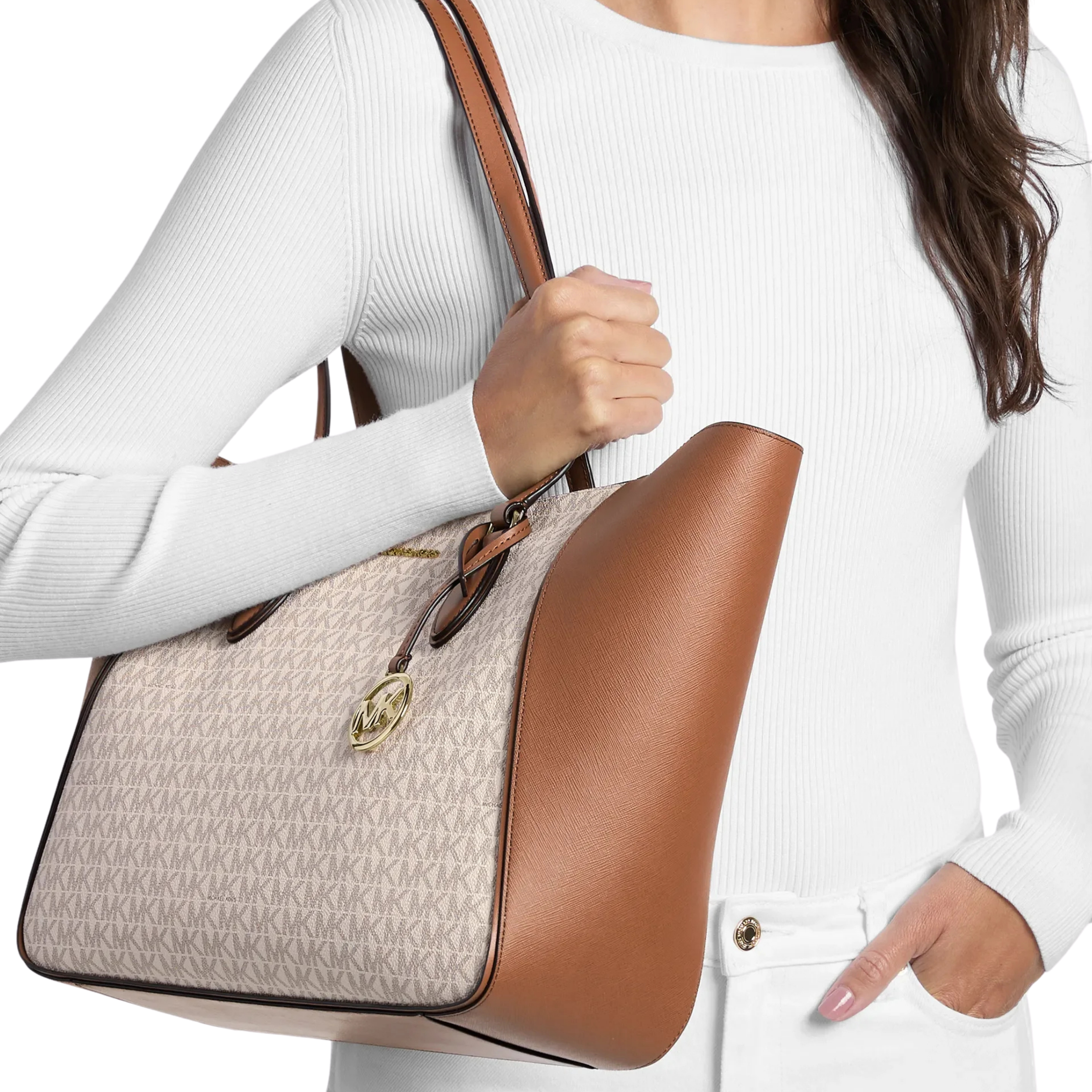 Michael Kors Women Jet Set Travel Large Signature Logo 3 In 1 Tote Bag - Vanilla