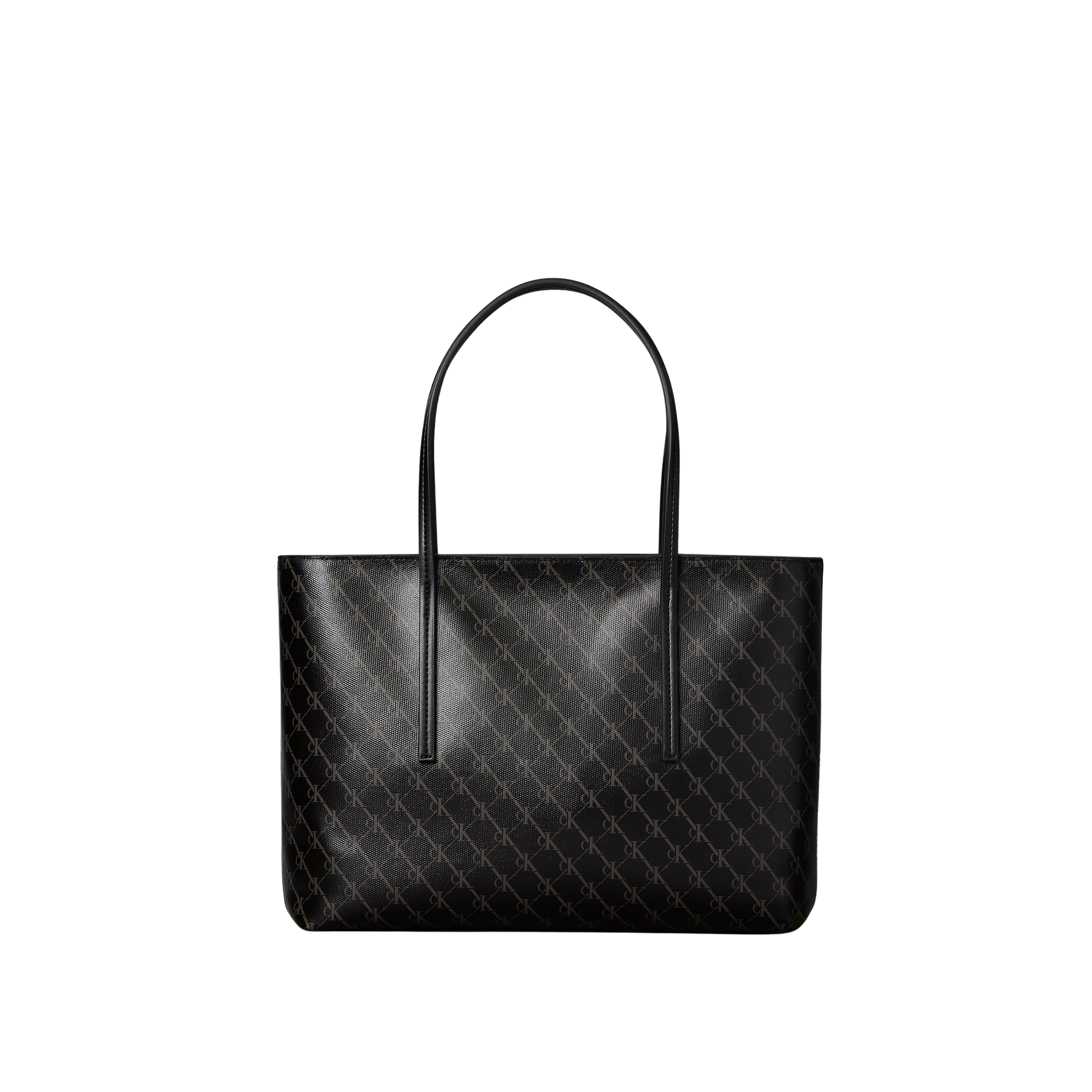 Calvin Klein Women Coated Monogram Logo Small Tote Bag - Black Coffee Ground Aop