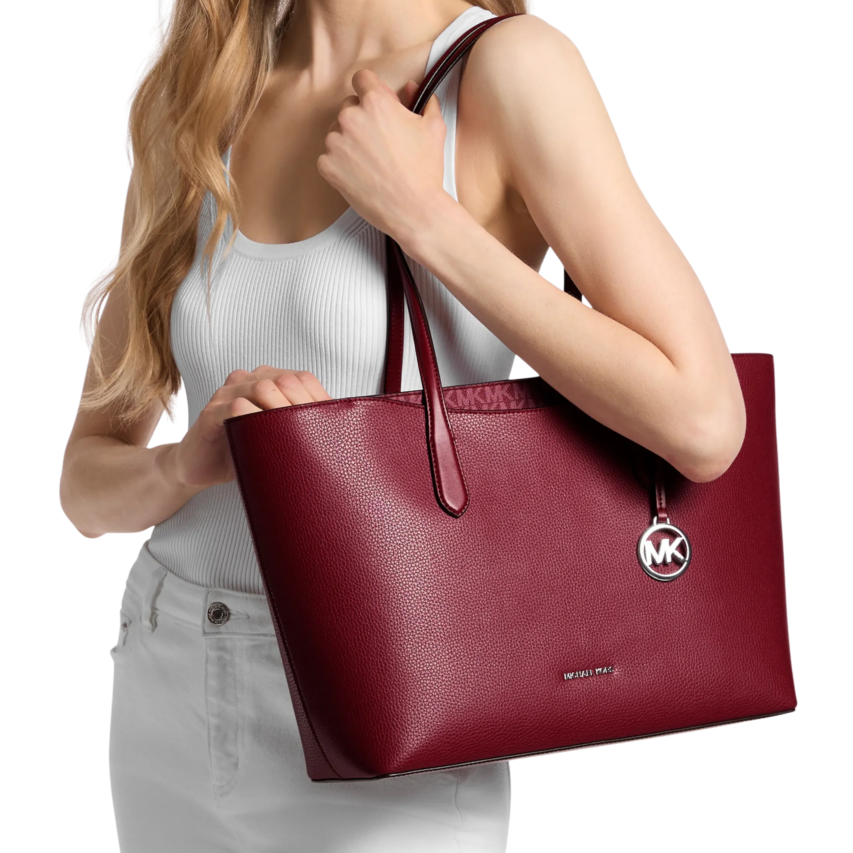 Michael Kors Women Arden Large Pebbled Leather Tote Bag - Maroon