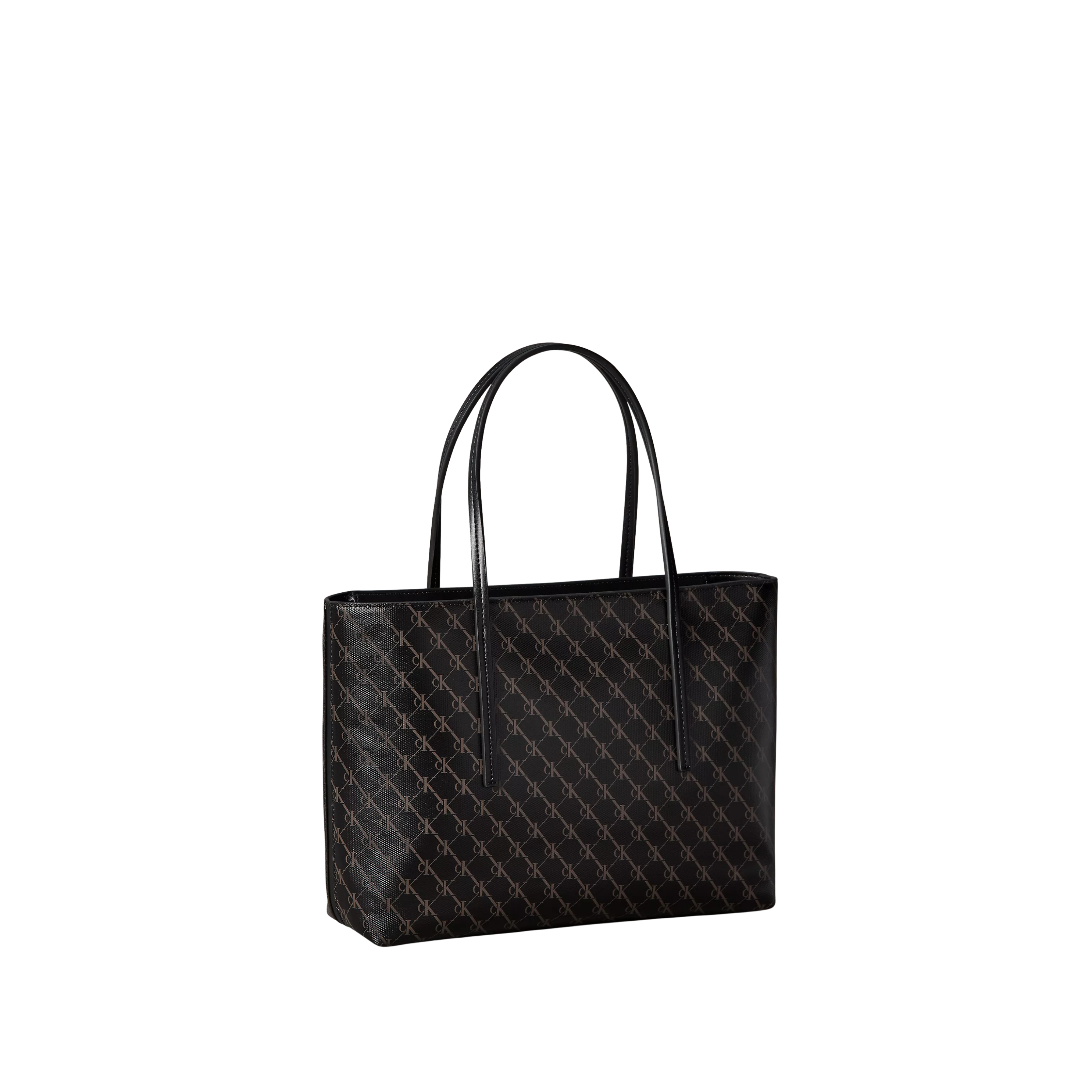 Calvin Klein Women Coated Monogram Logo Small Tote Bag - Black Coffee Ground Aop