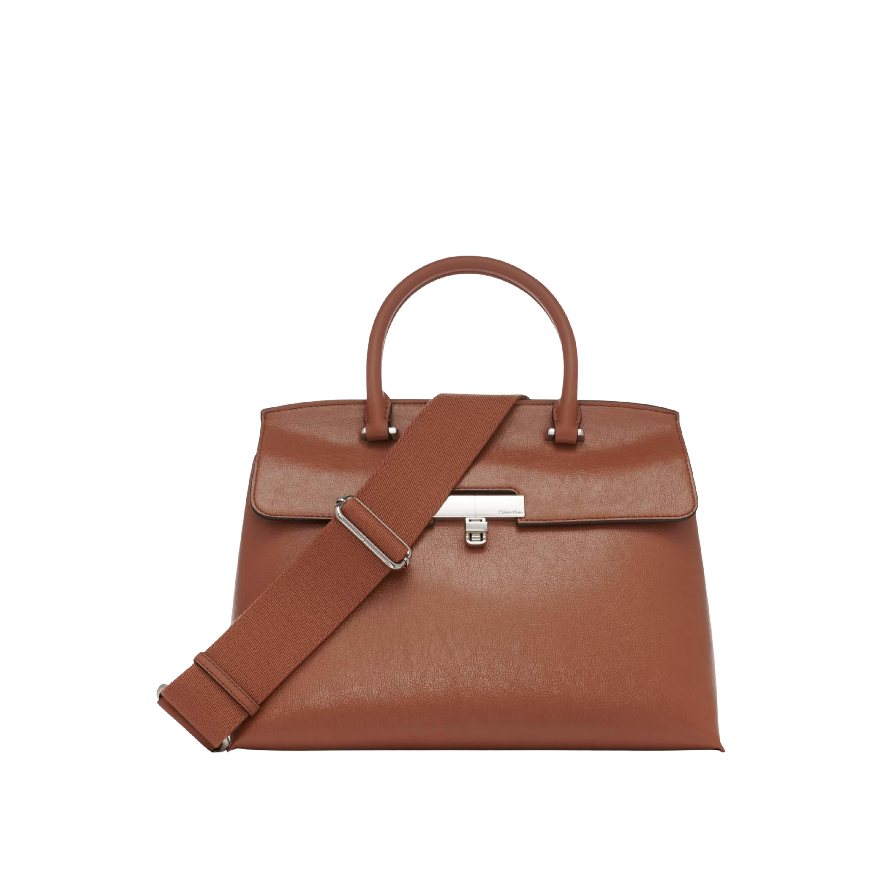 Calvin Klein Women Becky Turn Lock Satchel Bag - Caramel Waxed