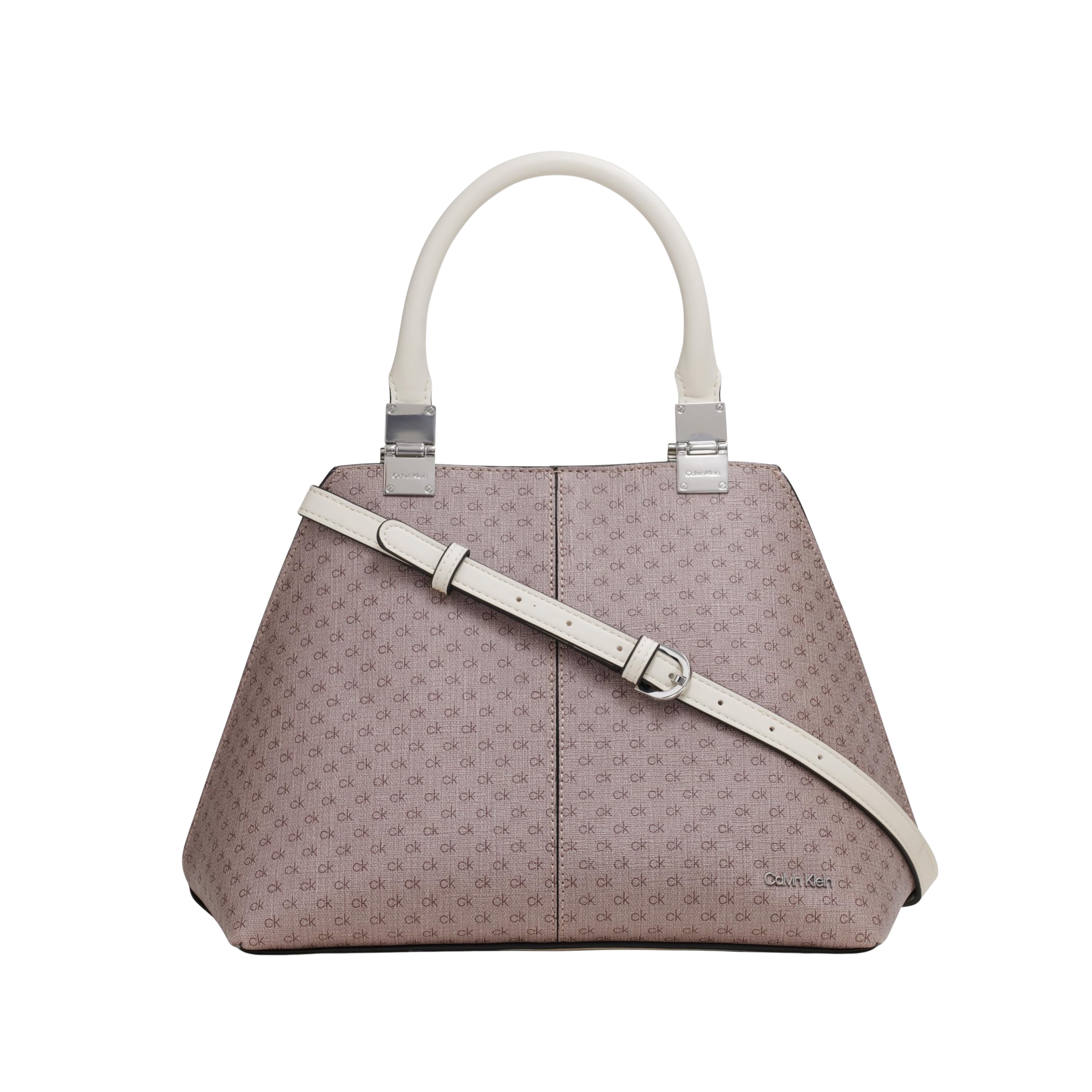 Calvin Klein Women Granite Geometric Satchel Bag - Almond Taupe White