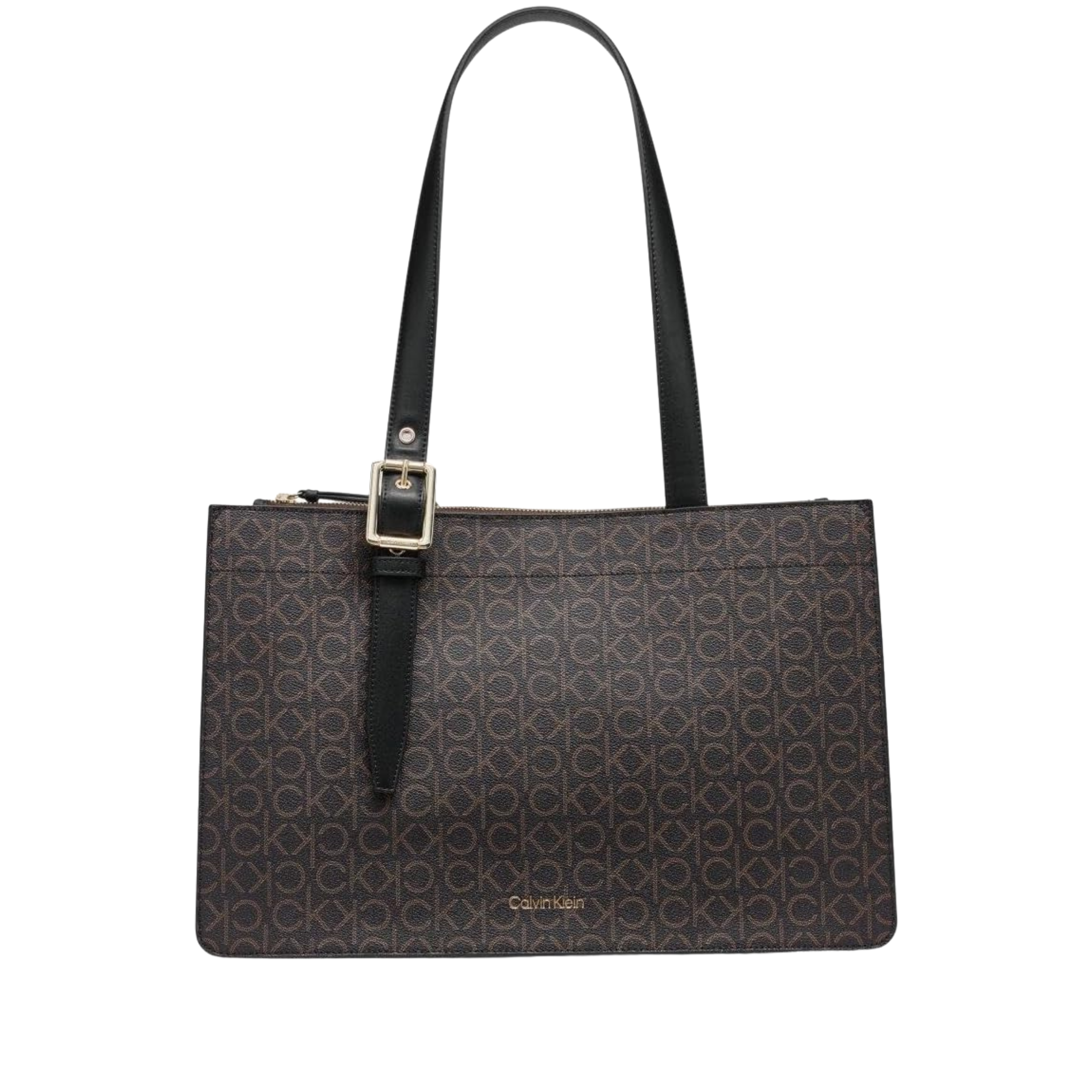 Calvin Klein Women Havana Novelty Organizational Tote Bag - Brown Khaki Black Linear