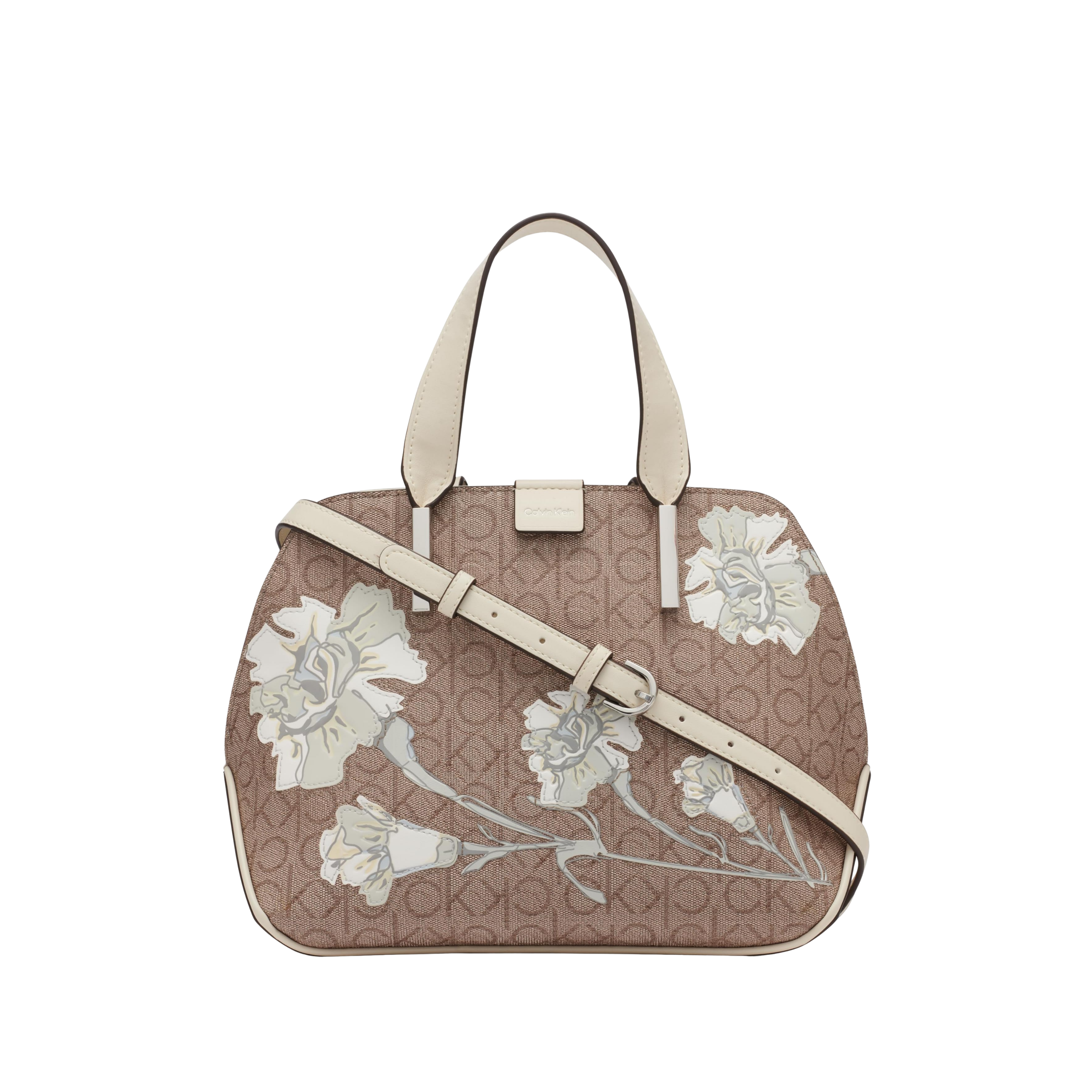Calvin Klein Women Audrey Triple Compartment Satchel Bag - Almond Multi Floral