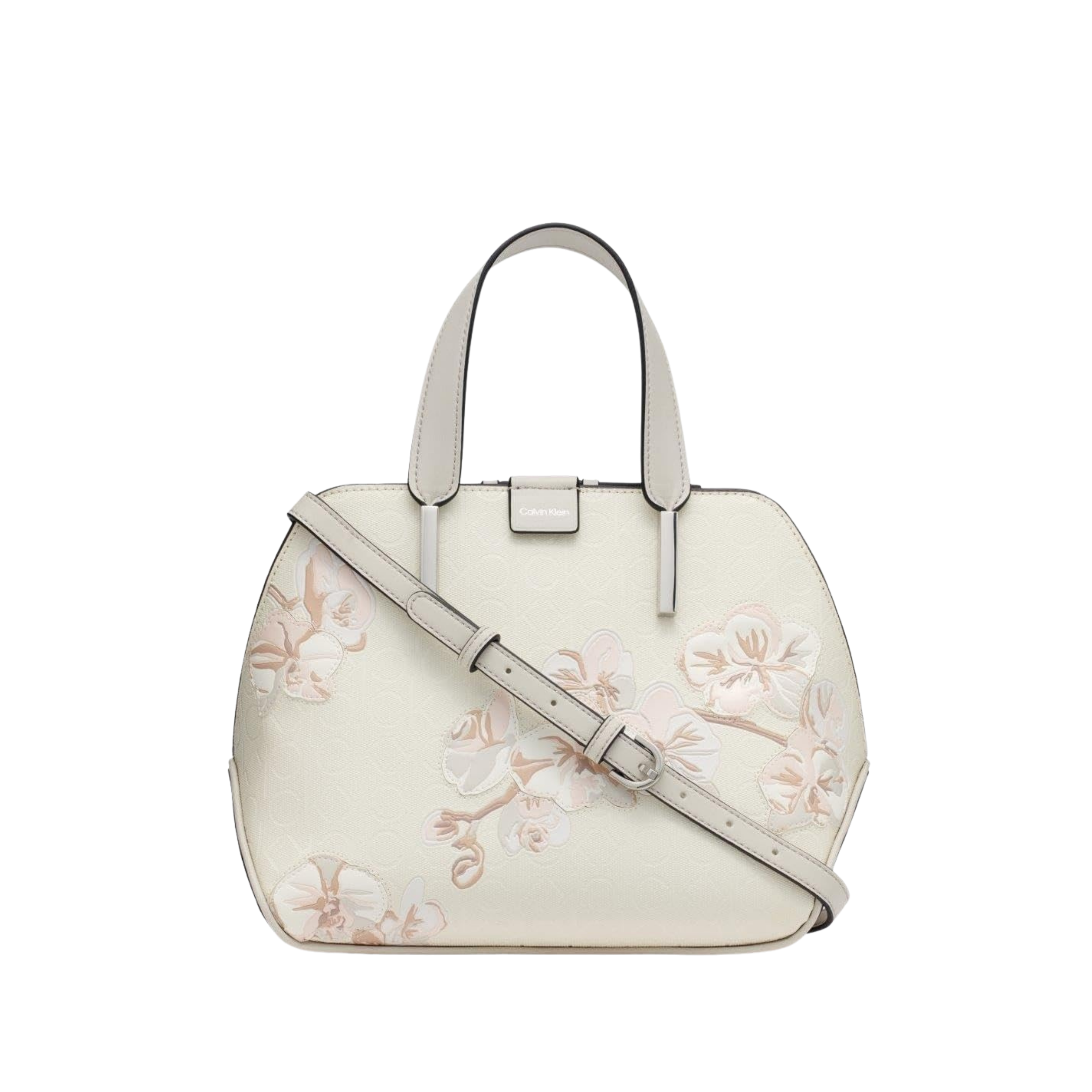 Calvin Klein Women Audrey Triple Compartment Satchel Bag - Cream Floral Emboss