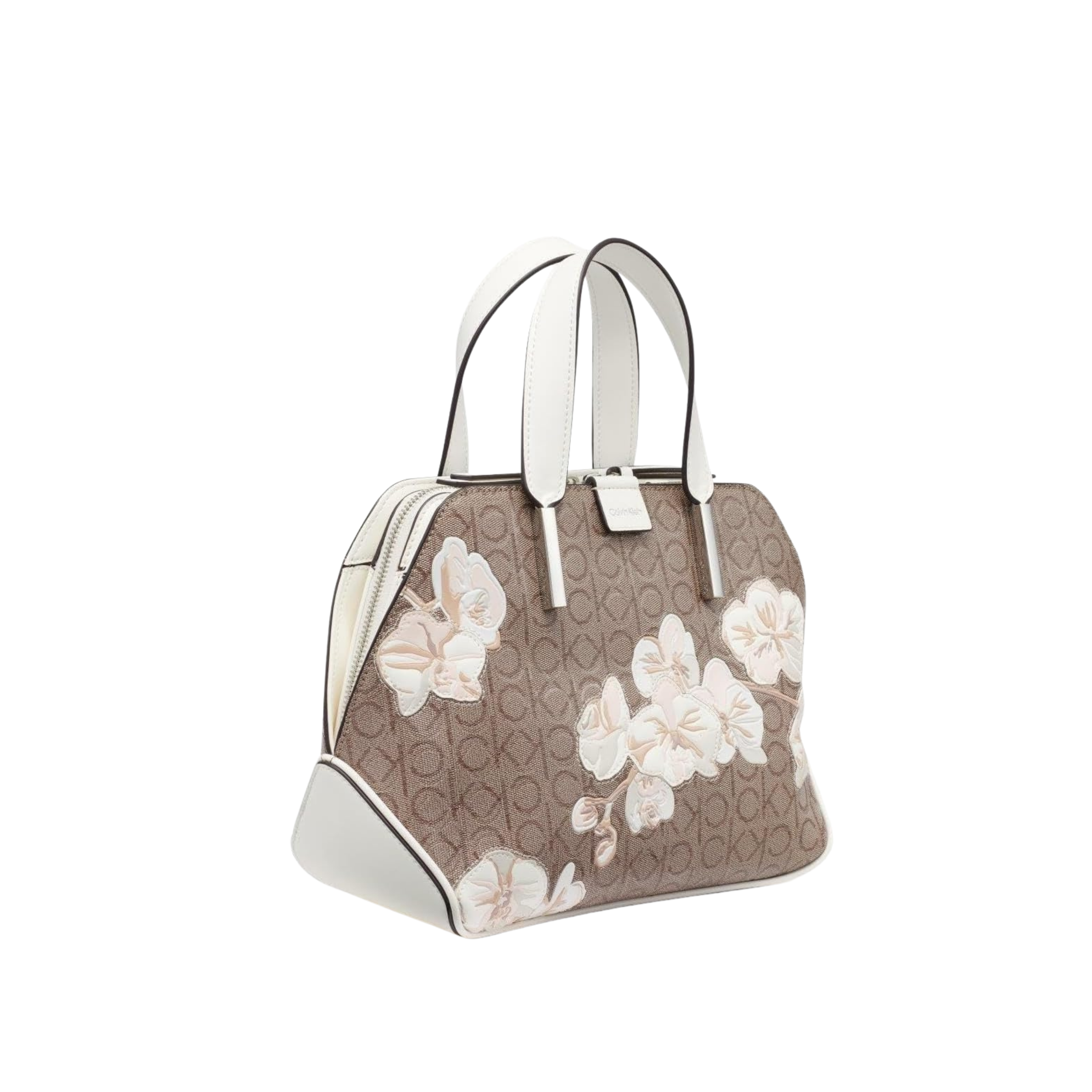 Calvin Klein Women Audrey Triple Compartment Satchel Bag - Almond Floral Emboss