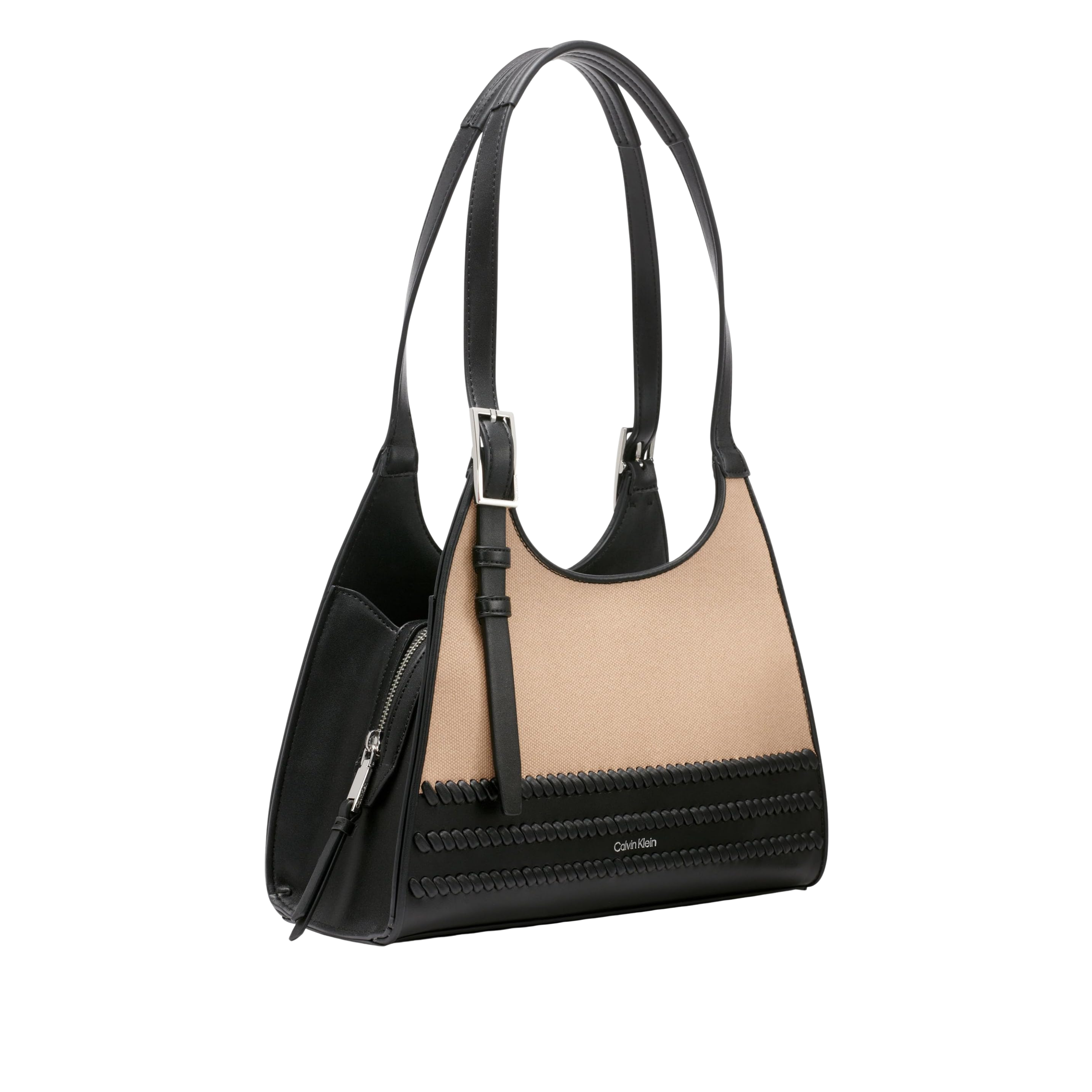 Calvin Klein Women Quill Triple Compartment Satchel Bag - Natural Black Canvas