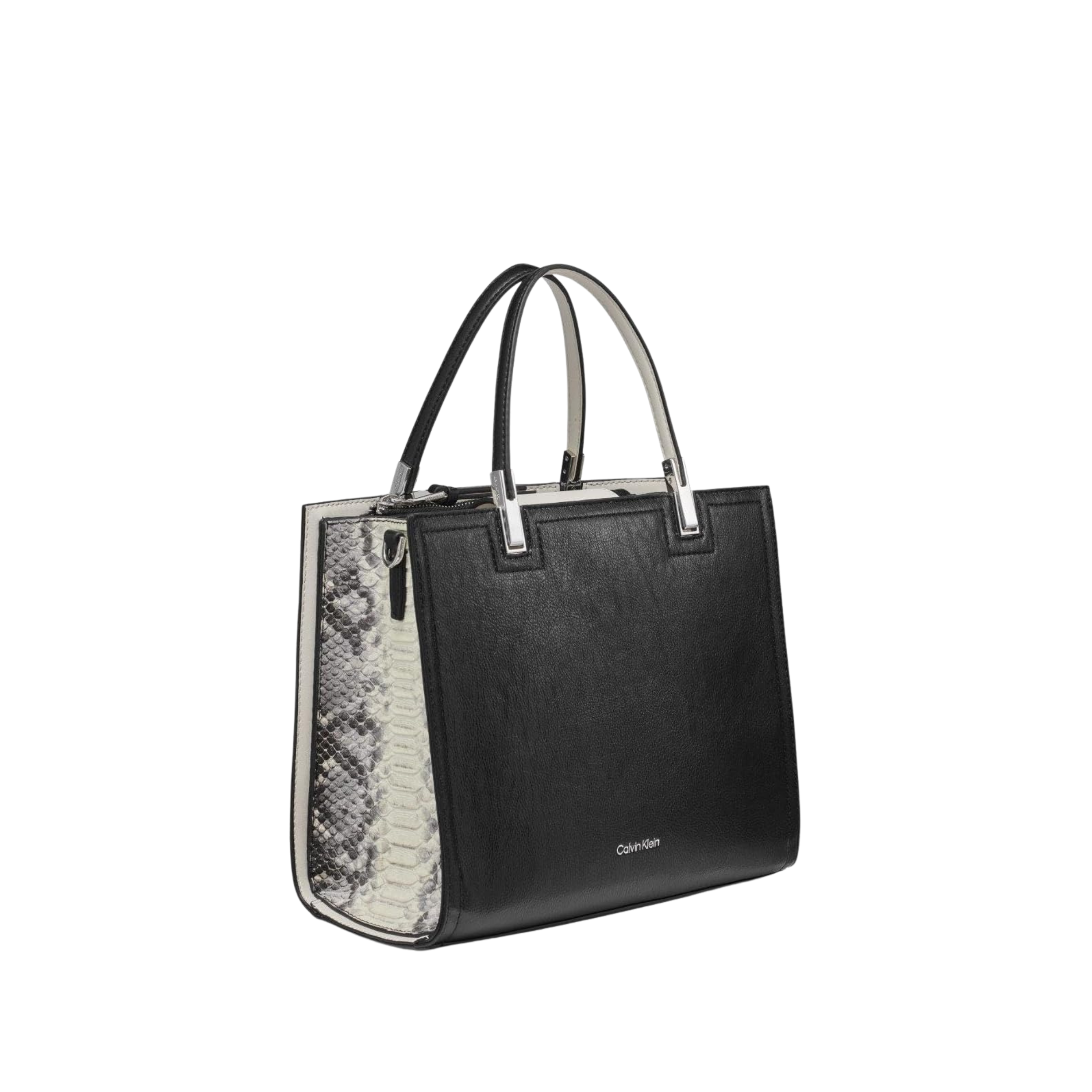 Calvin Klein Women Verne Triple Compartment Satchel Bag - Black White Grey
