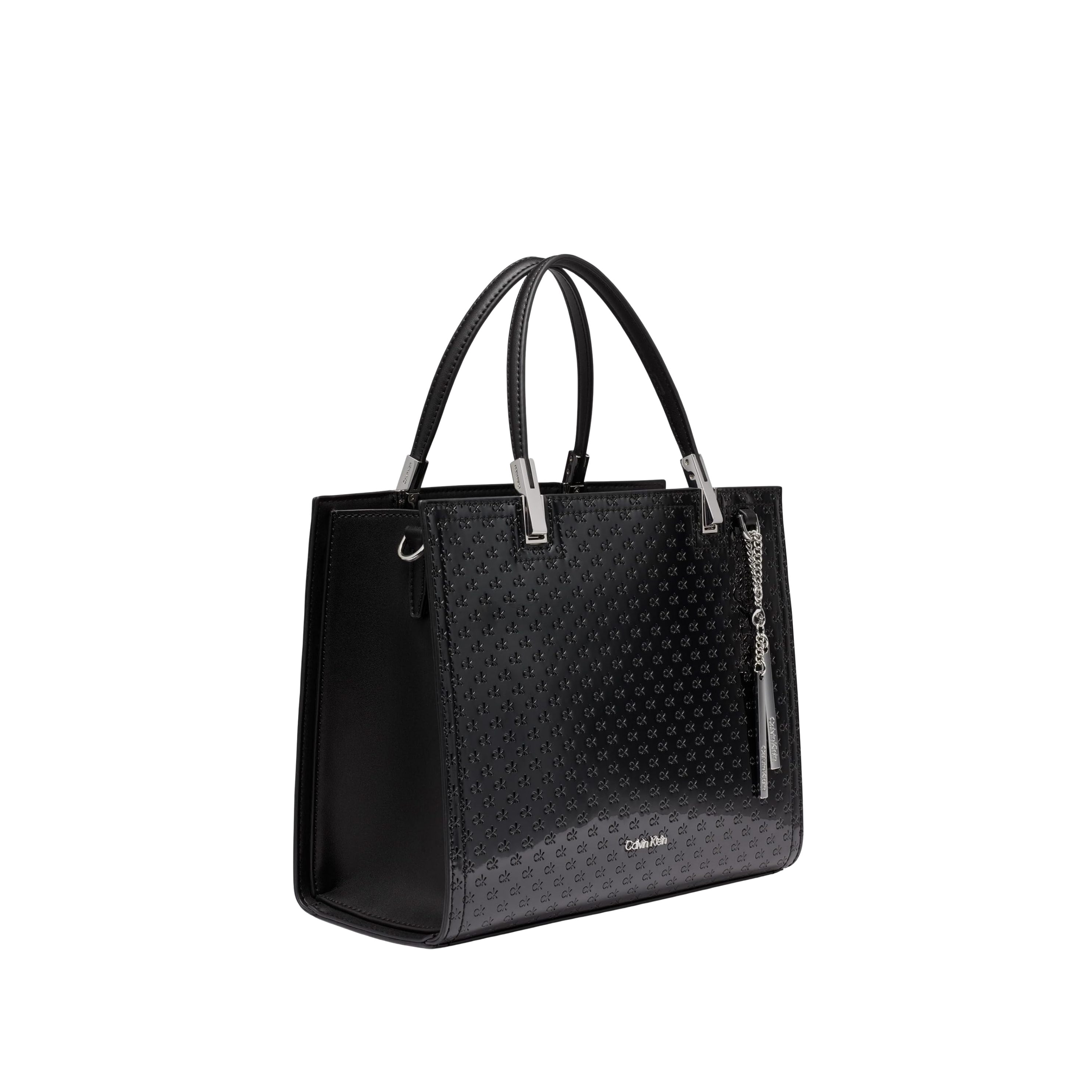 Calvin Klein Women Verne Triple Compartment Satchel Bag -  Black Silver Patent Emboss