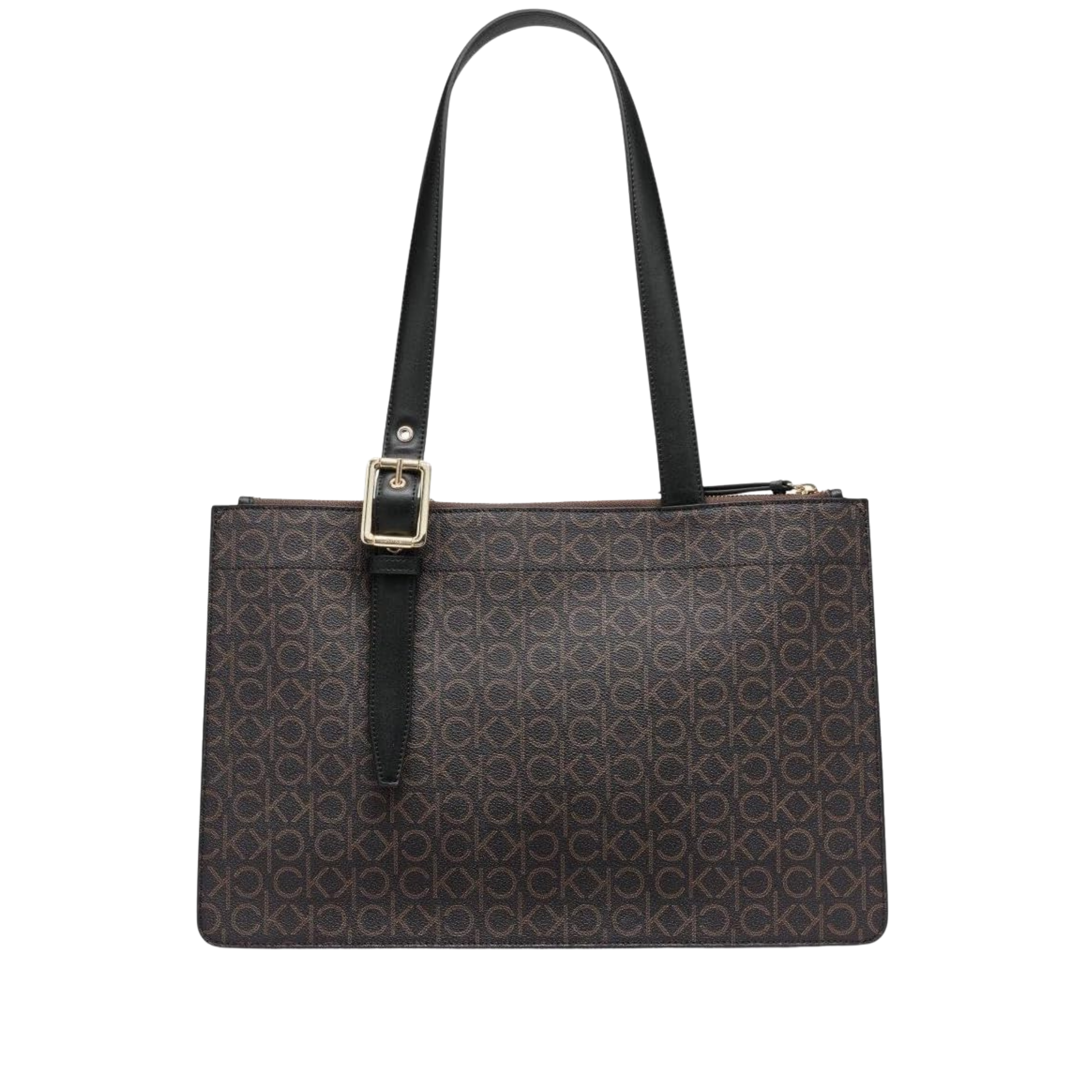 Calvin Klein Women Havana Novelty Organizational Tote Bag - Brown Khaki Black Linear