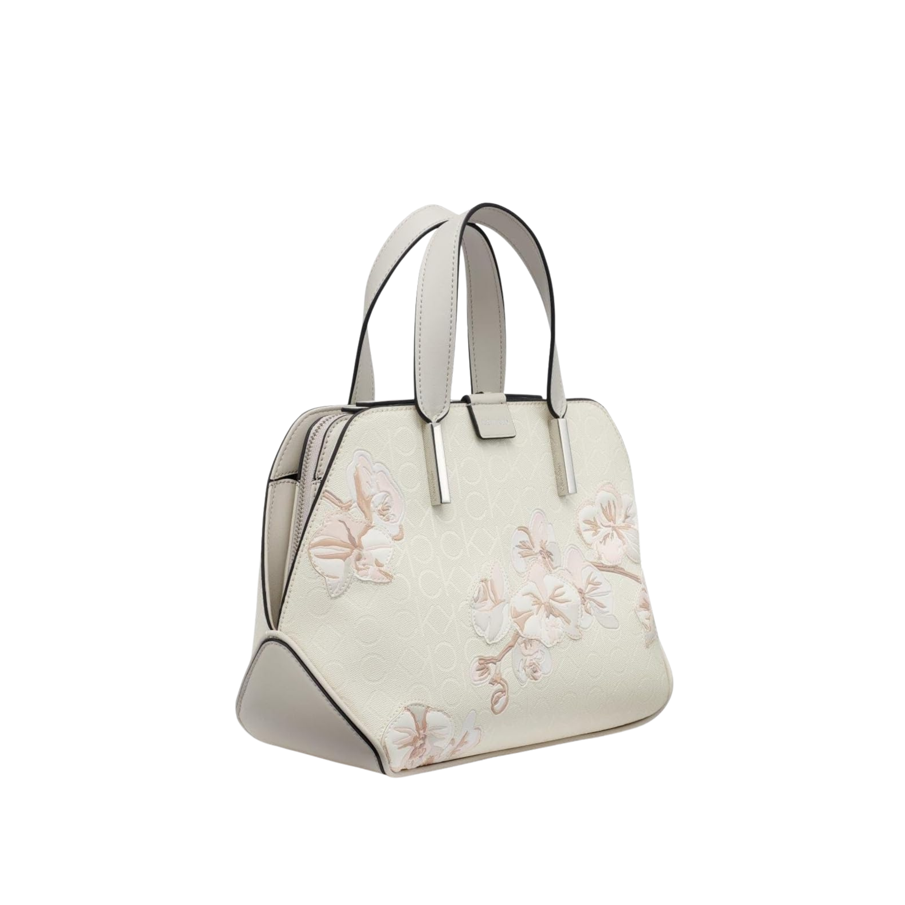 Calvin Klein Women Audrey Triple Compartment Satchel Bag - Cream Floral Emboss