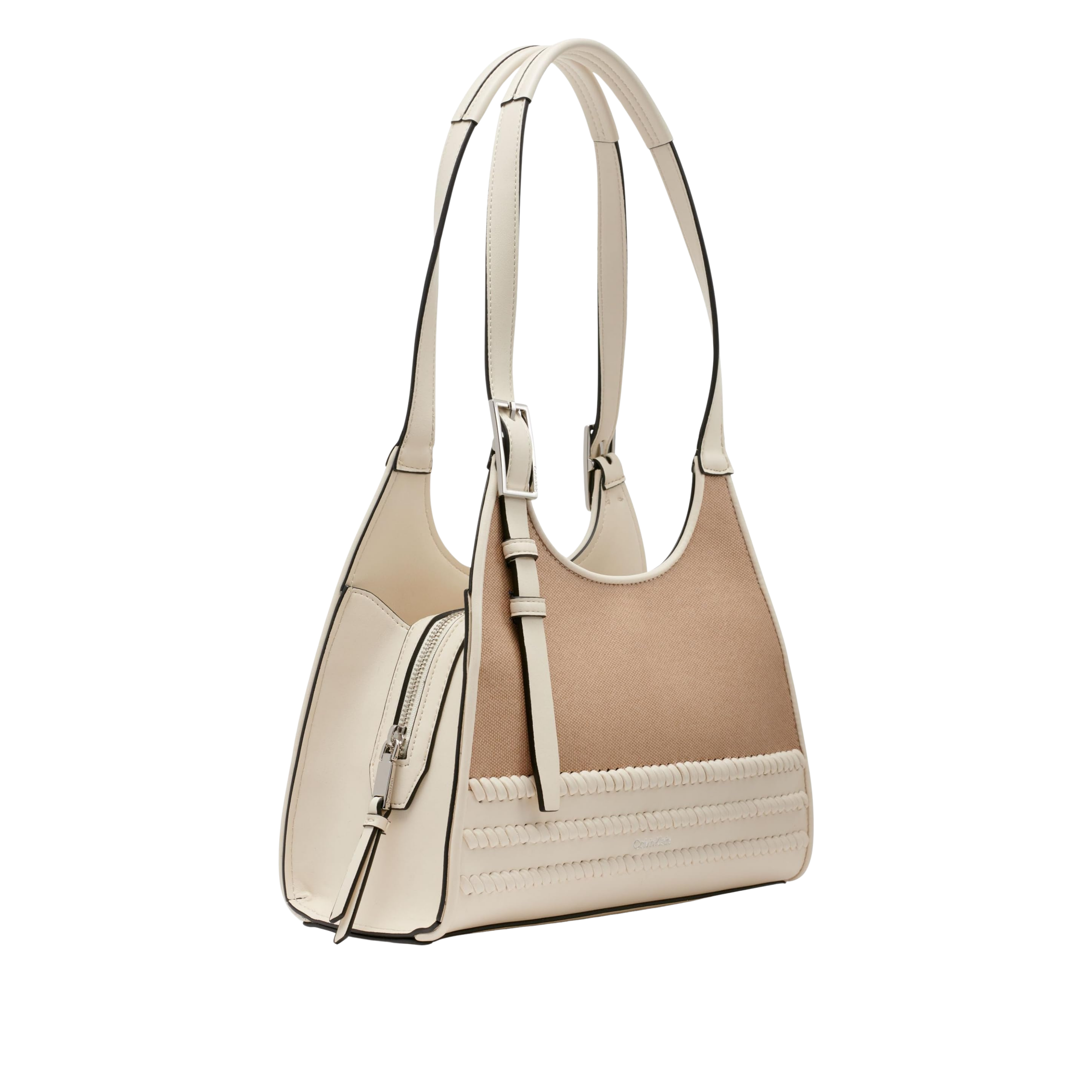 Calvin Klein Women Quill Triple Compartment Satchel Bag -  Natural White Canvas