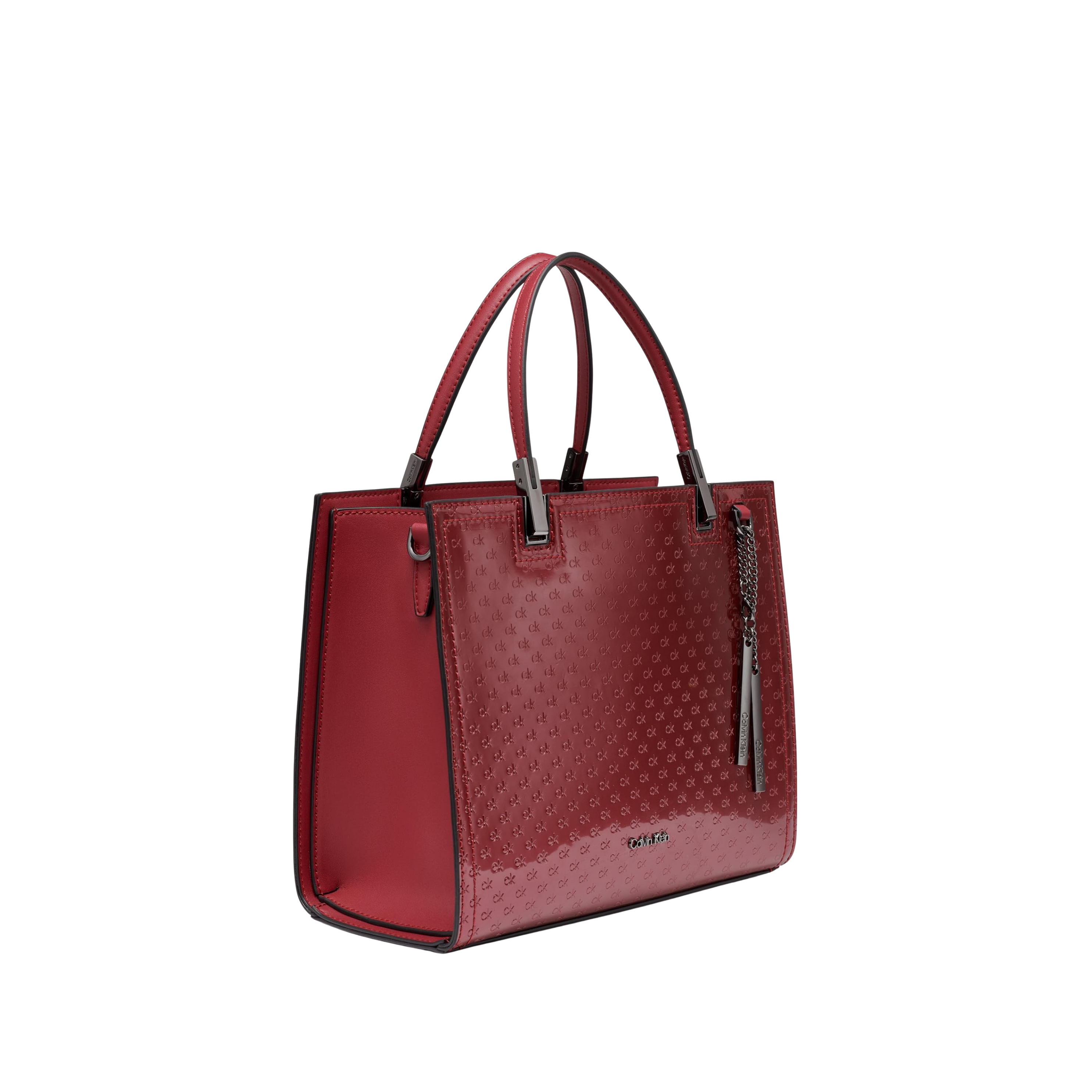 Calvin Klein Women Verne Triple Compartment Satchel Bag - Cranberry Patent Emboss