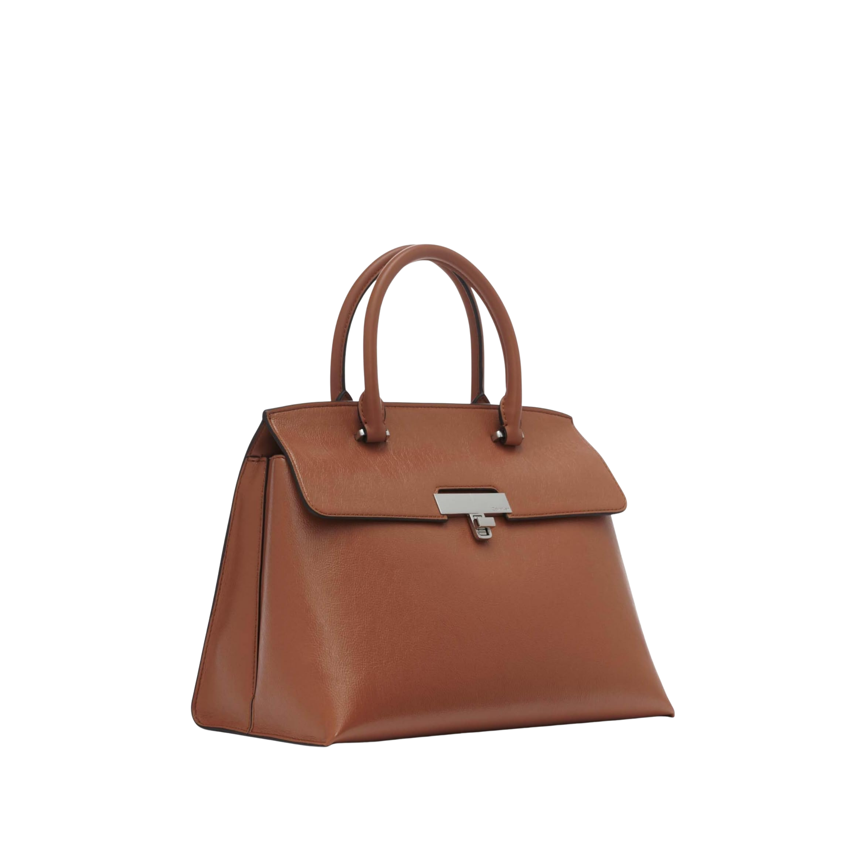 Calvin Klein Women Becky Turn Lock Satchel Bag - Caramel Waxed