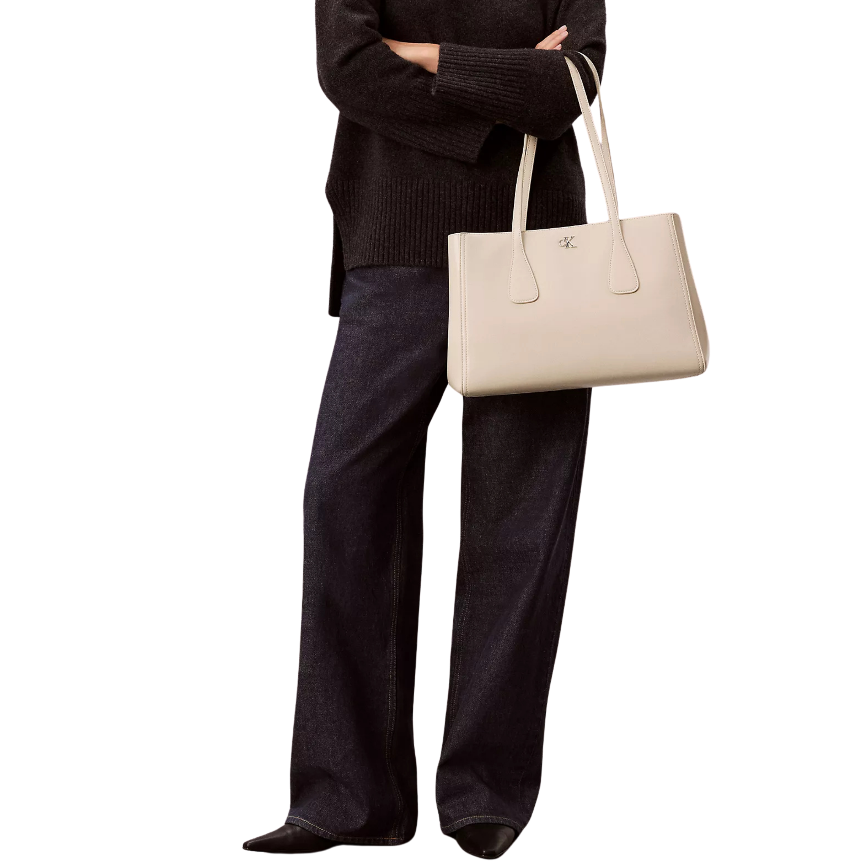 Calvin Klein Women Monogram Medium Work Tote Bag - Light Hay