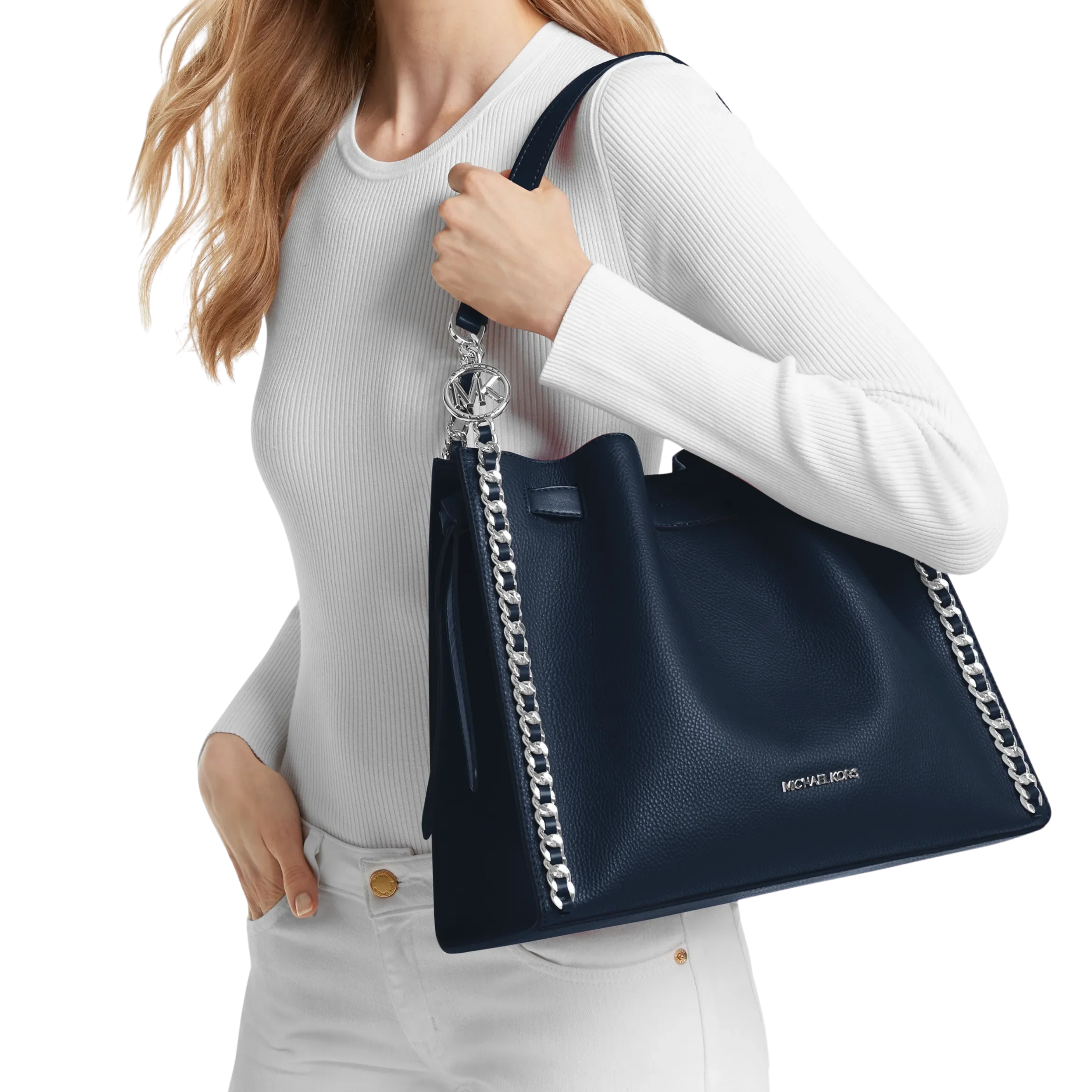 Michael Kors Women Mina Large Chain Shoulder Bag - Navy
