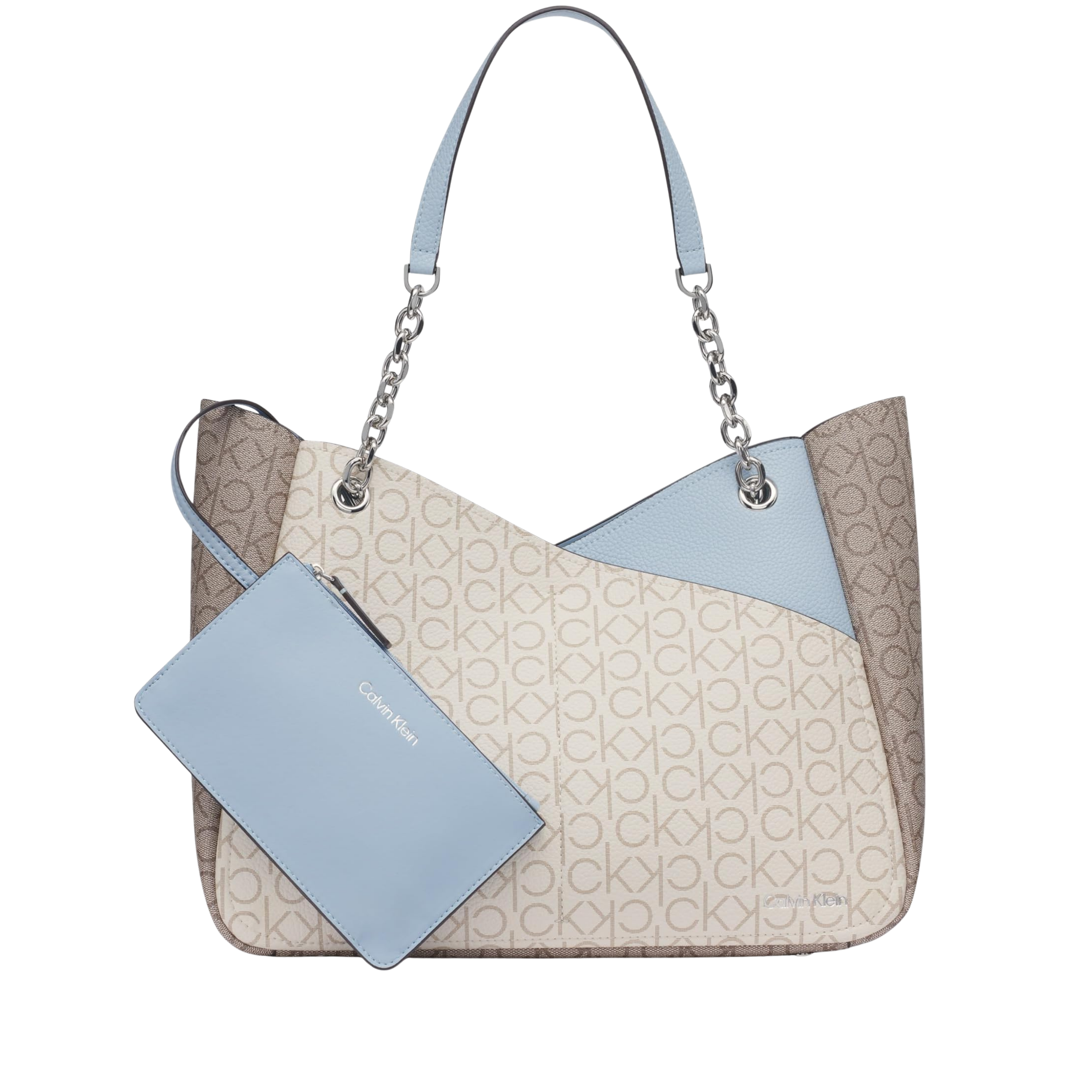 Calvin Klein Women Zoe Chain Tote Bag - Vanilla Khaki Dusty Blue