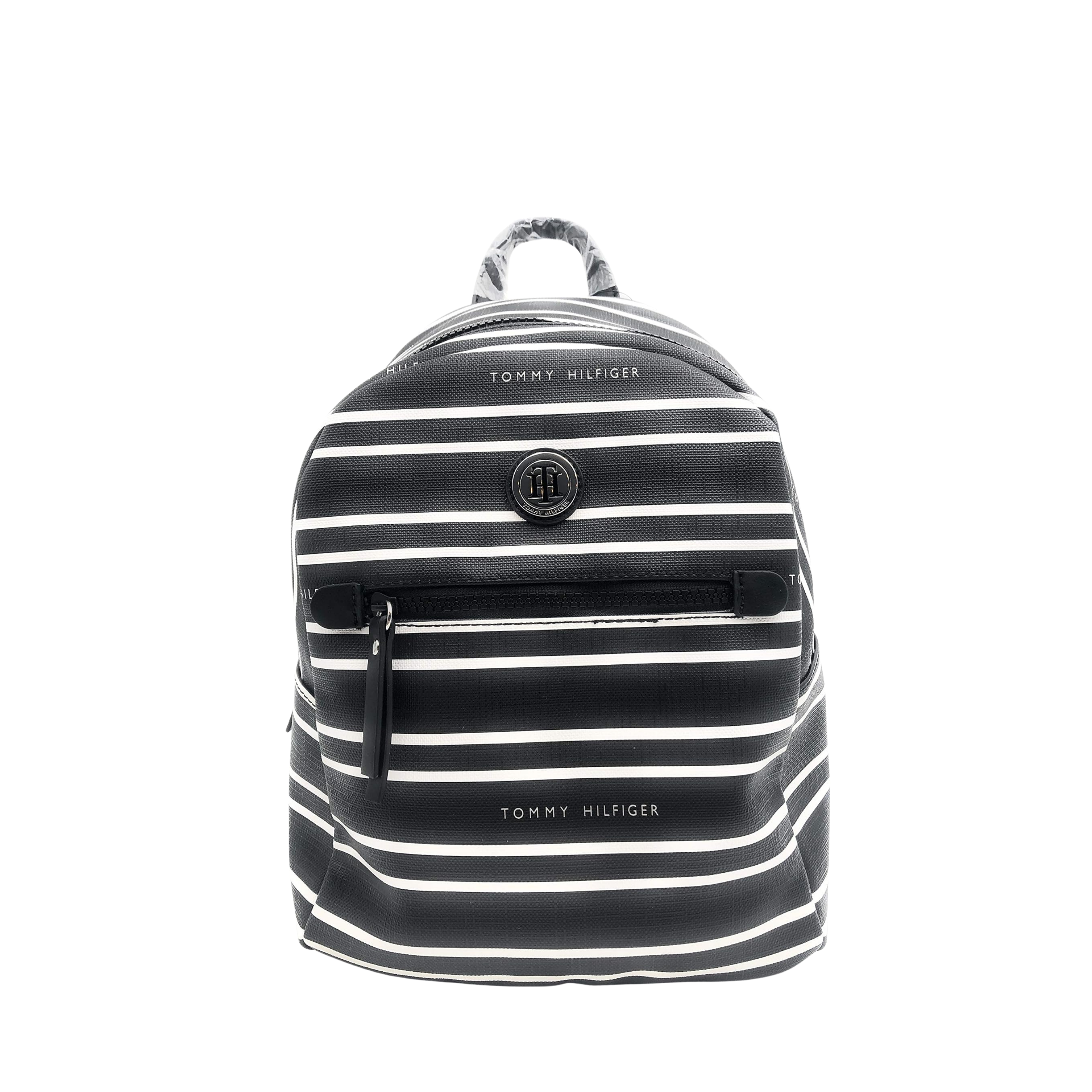 Tommy Hilfiger Women Striped Small Backpack - Black White Striped