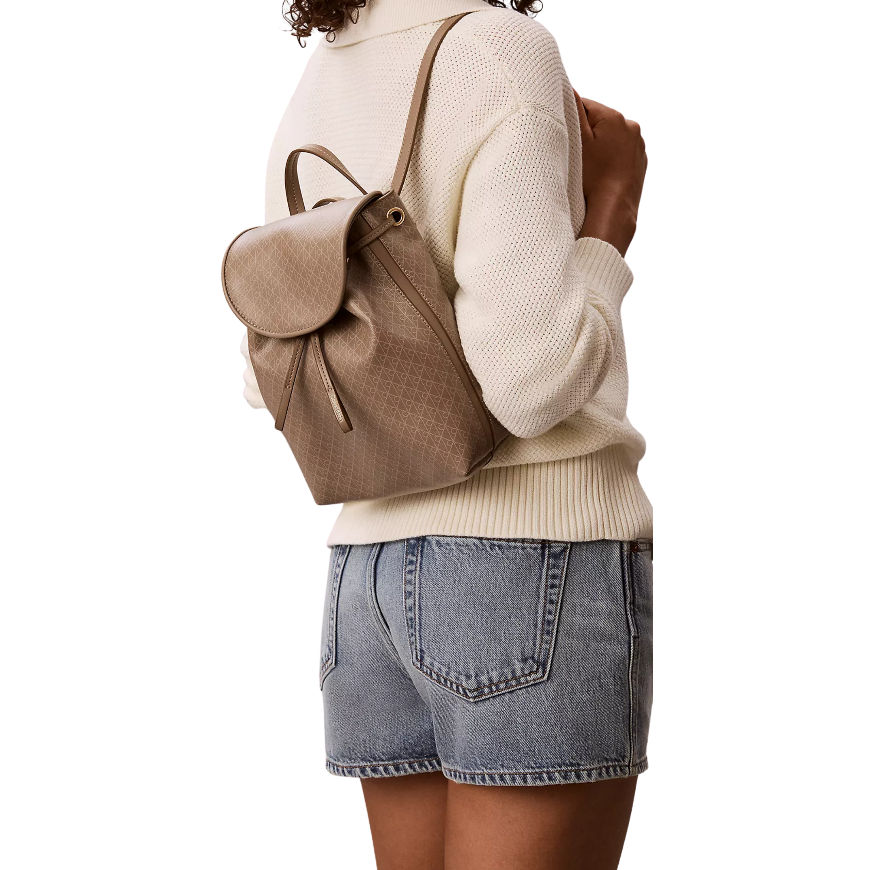 Calvin Klein Women Allover Emblem Logo Backpack - Desert Taupe Aop