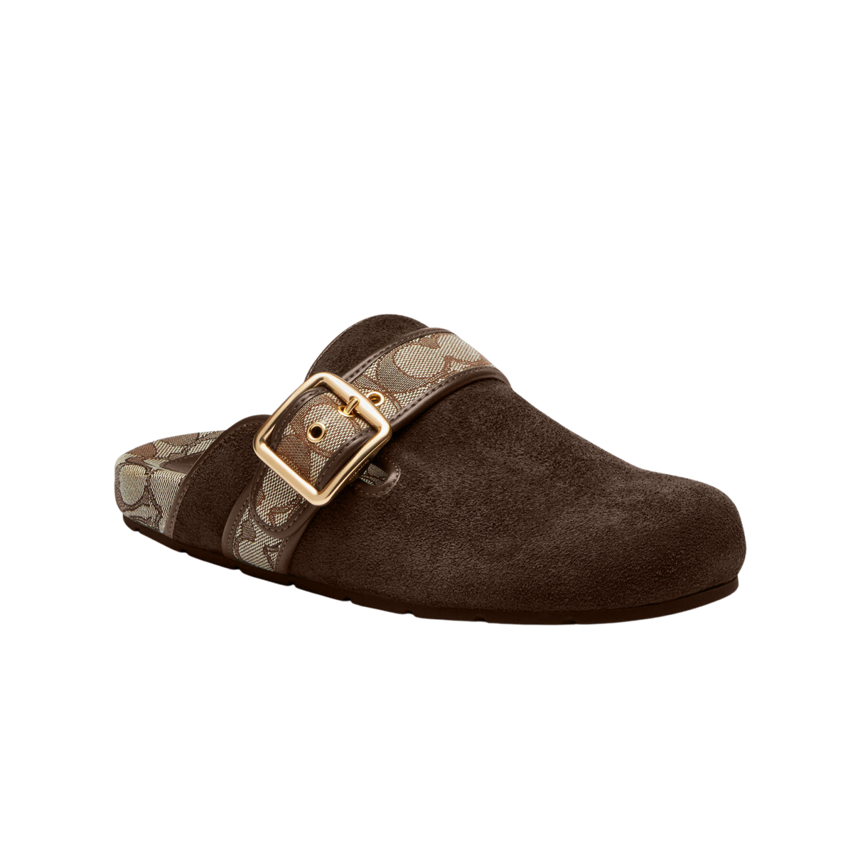 Coach Women's Archival Buckle Clog  - Suede Oak Chocolate