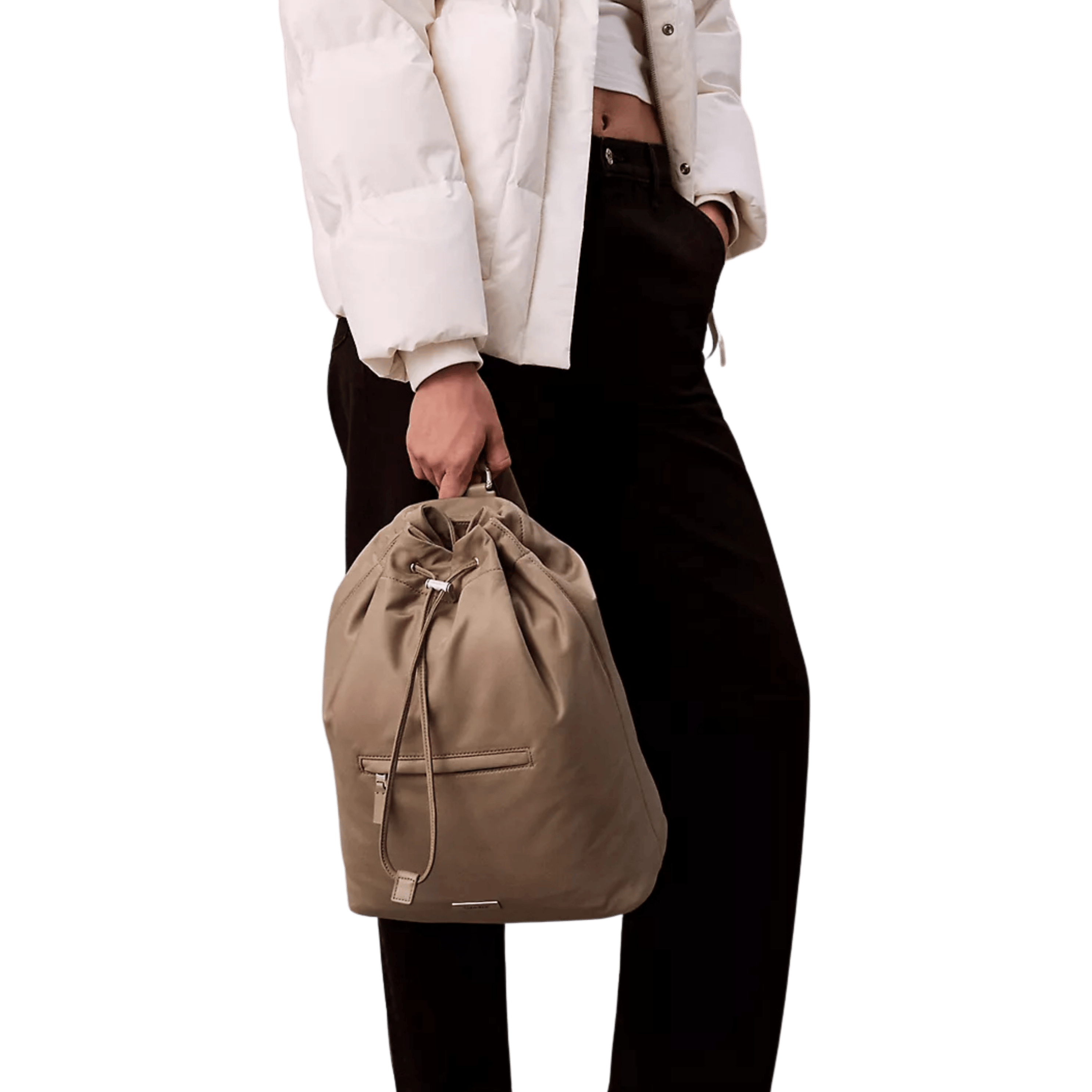 Calvin Klein Men Matte Nylon Drawstring Backpack - Desert Taupe