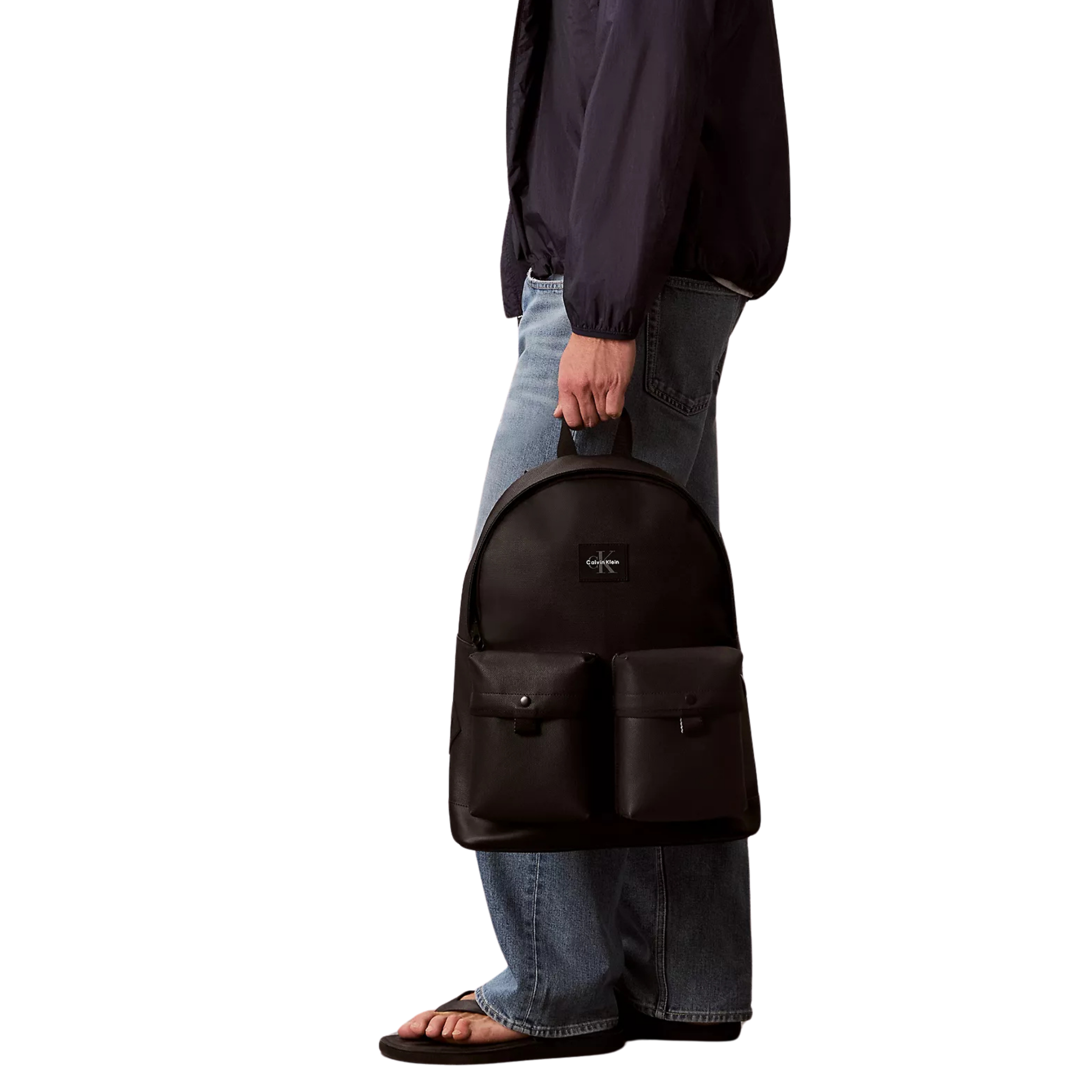 Calvin Klein Men Textured Mix Flap Backpack - Black
