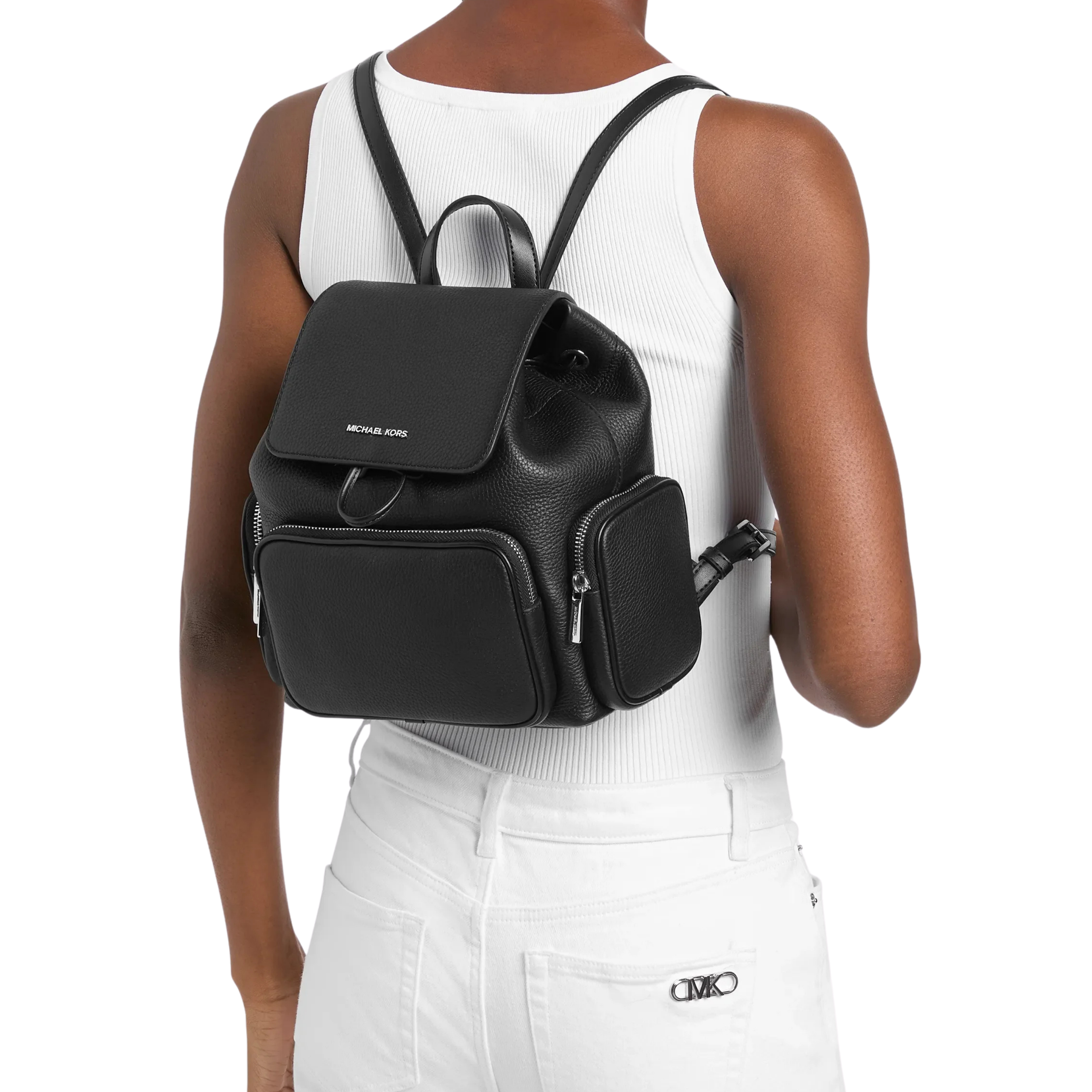 Michael Kors Women Merritt Small Pebbled Leather Cargo Backpack - Black