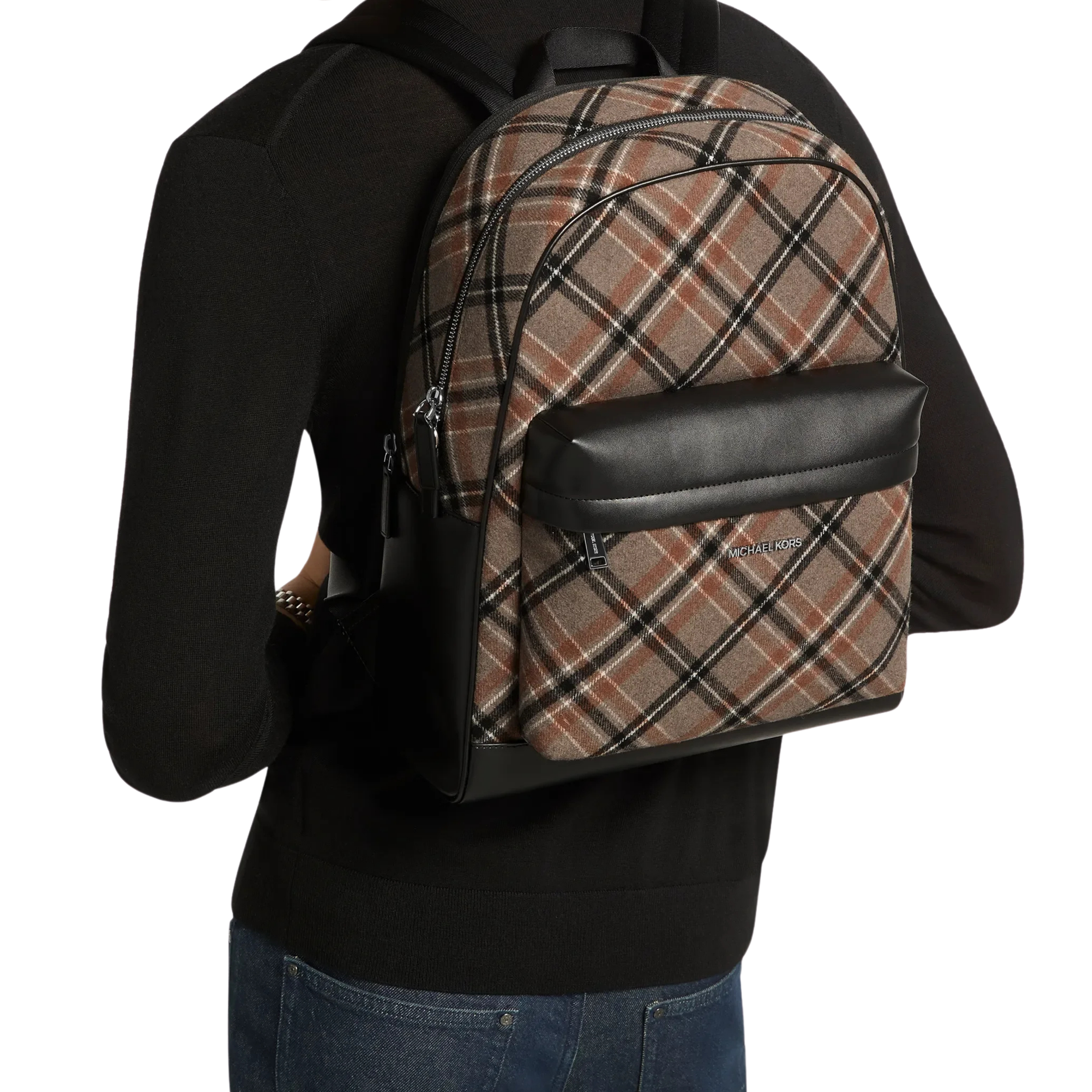 Michael Kors Men Pacey Plaid Print Wool Blend Backpack - Mushroom