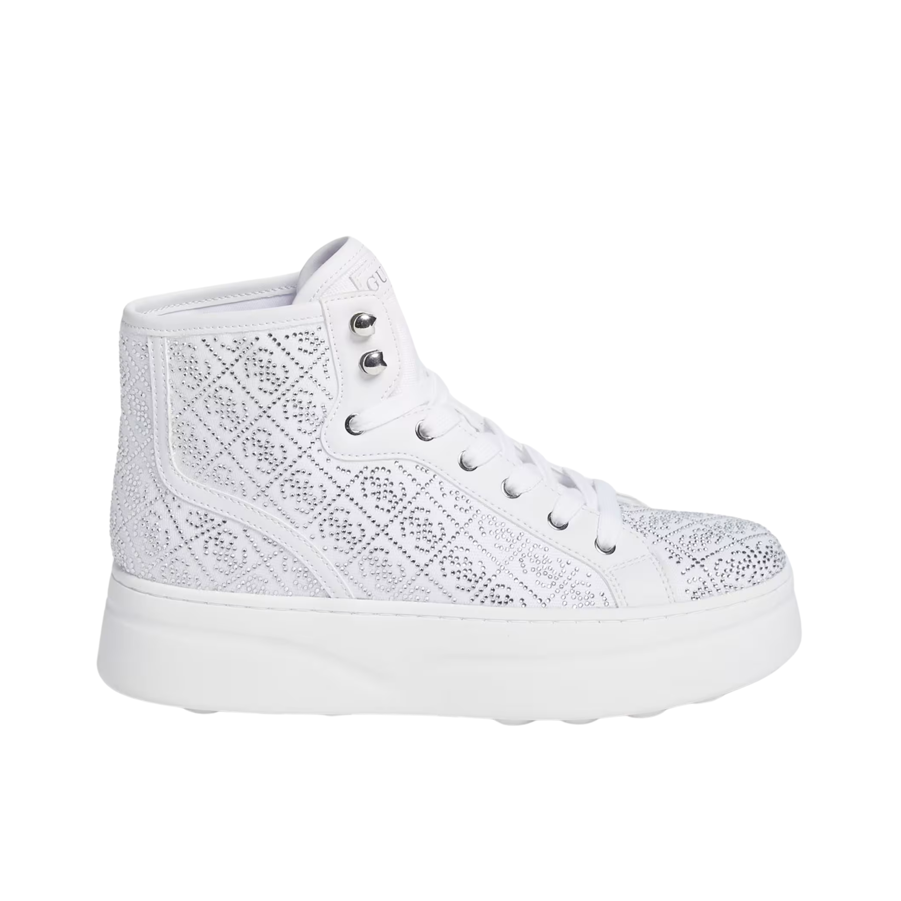 Guess Women Rhinestone Quattro G High Top Sneakers - White floral