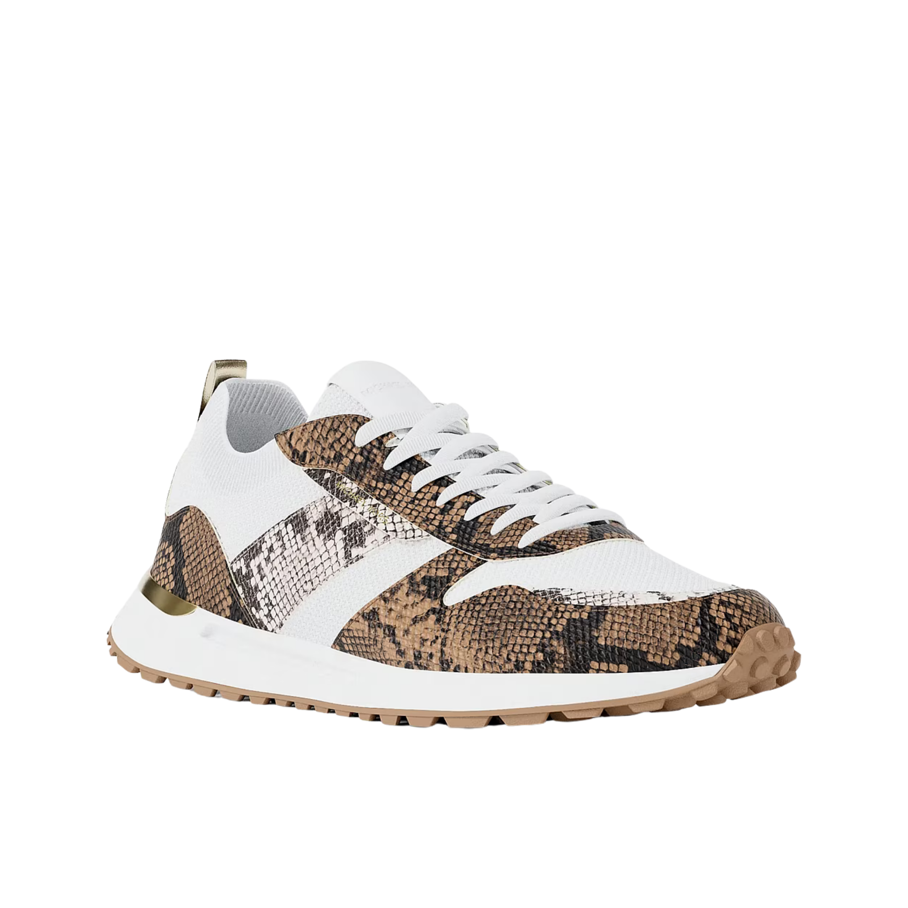 Michael Kors Women Jesse Stretch Knit and Snake Embossed Trainer - Camel Mlt