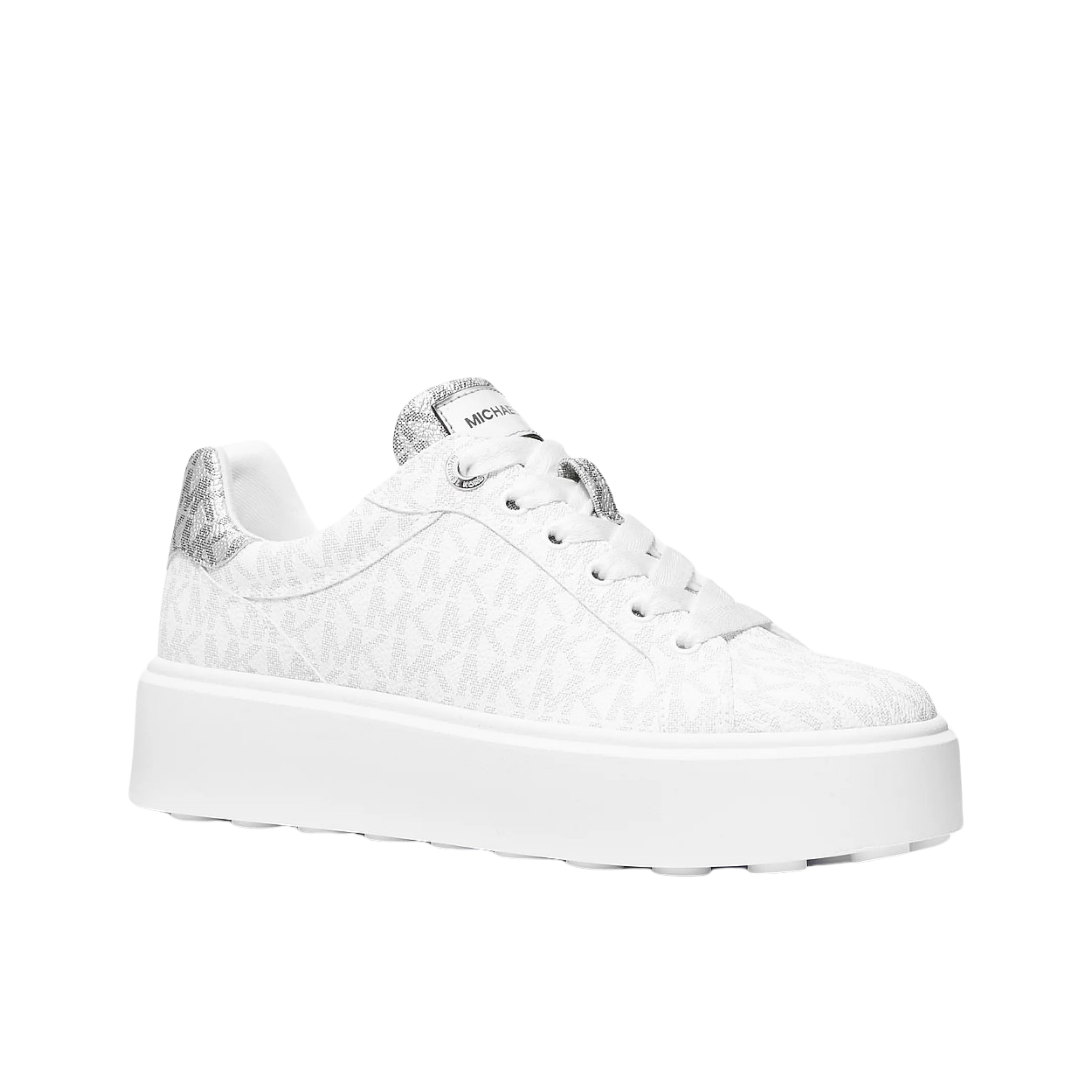 Michael Kors Women Romey Metallic Two Tone Signature Logo Platform Sneaker - Bright  White