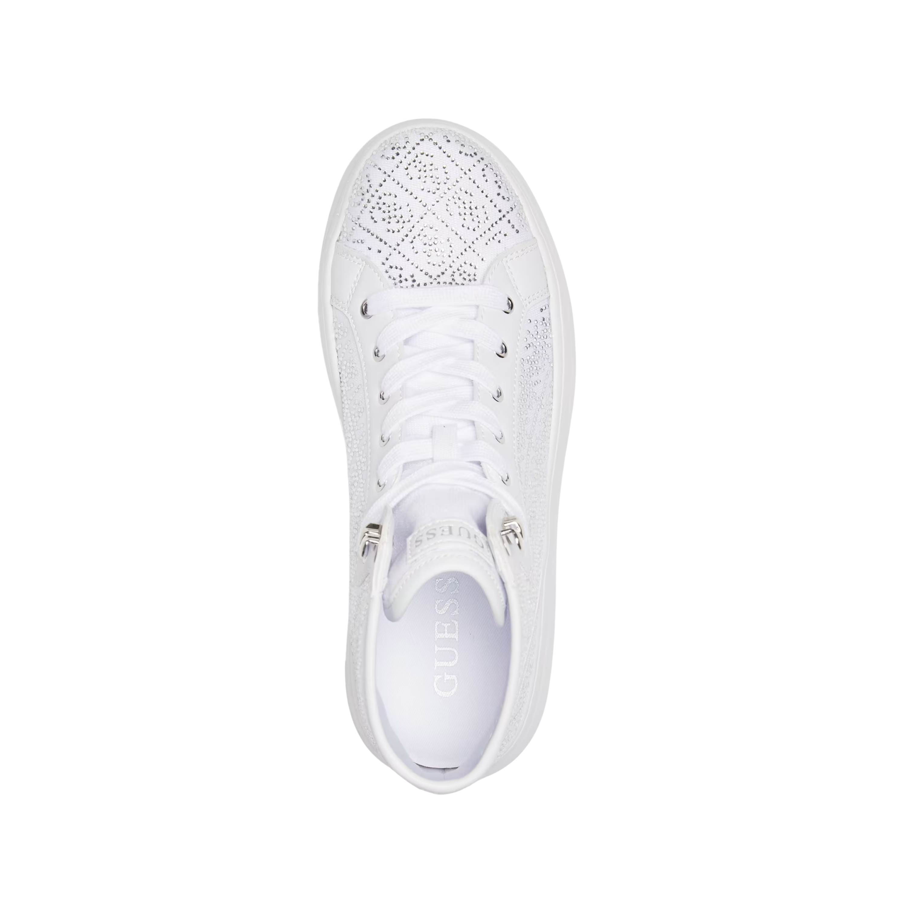 Guess Women Rhinestone Quattro G High Top Sneakers - White floral