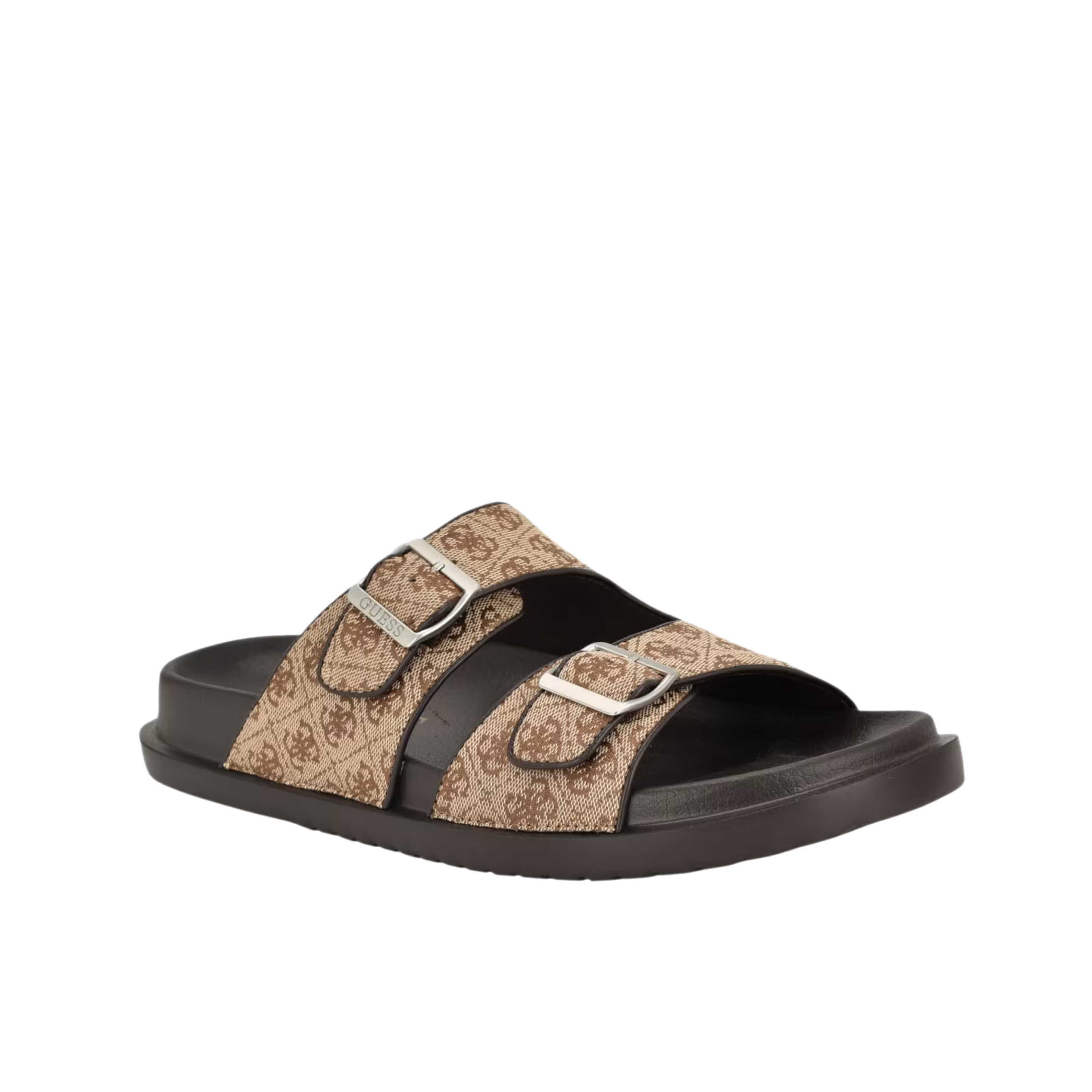 Guess Men Verone Jacquard Quattro G Dual Stap Slides - Light Brown