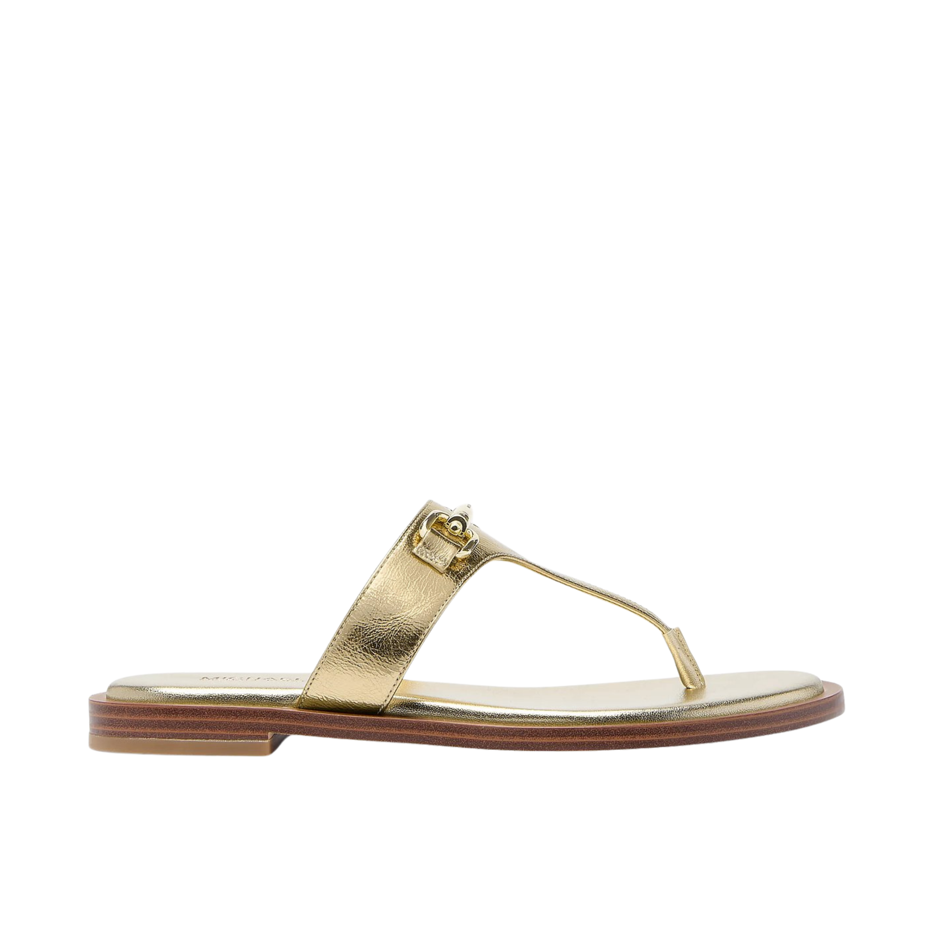 Michael Kors Women Carson Crackled Metallic Leather Sandal - Pale Gold