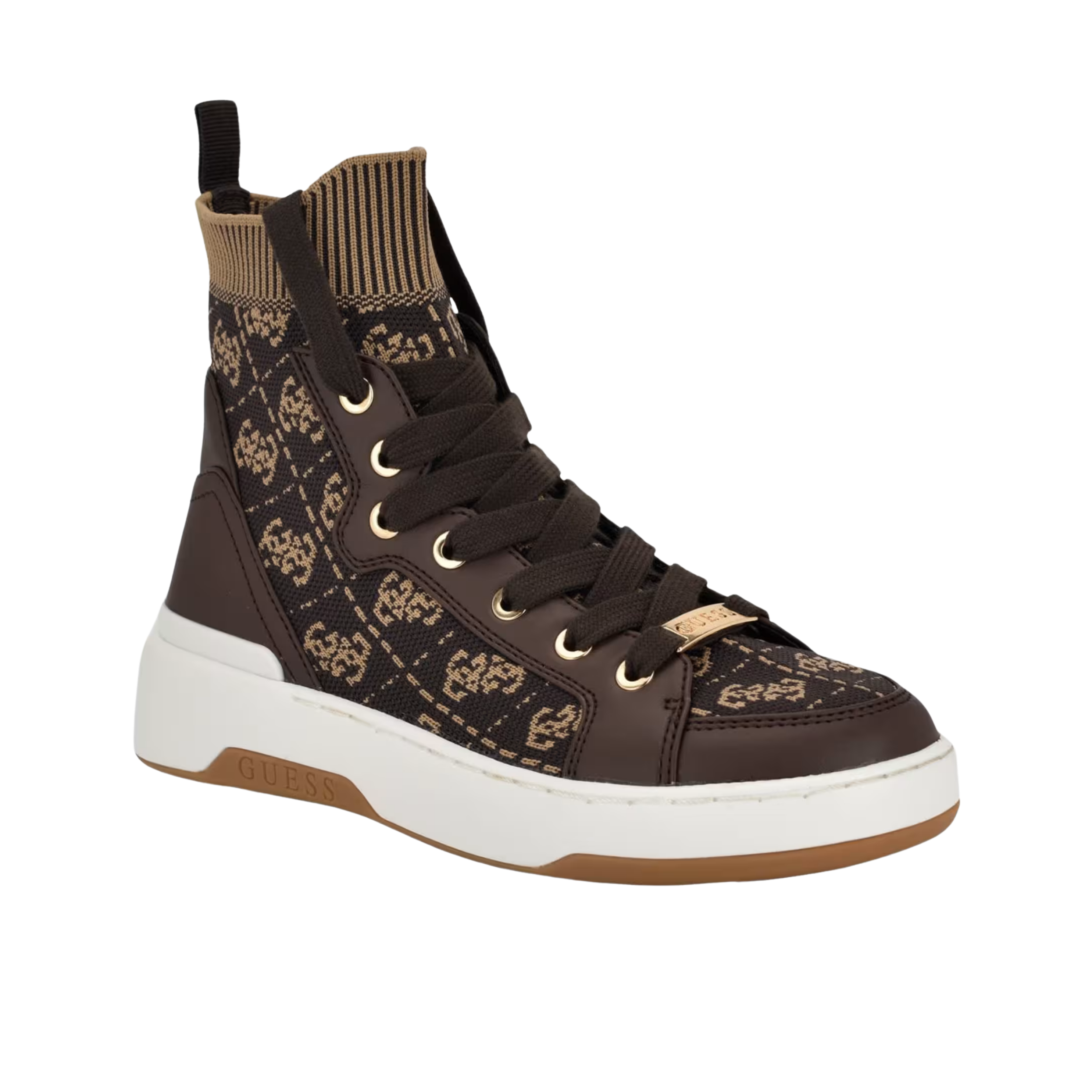 Guess Women Quattro G Knit High Top Sneakers - Medium Brown