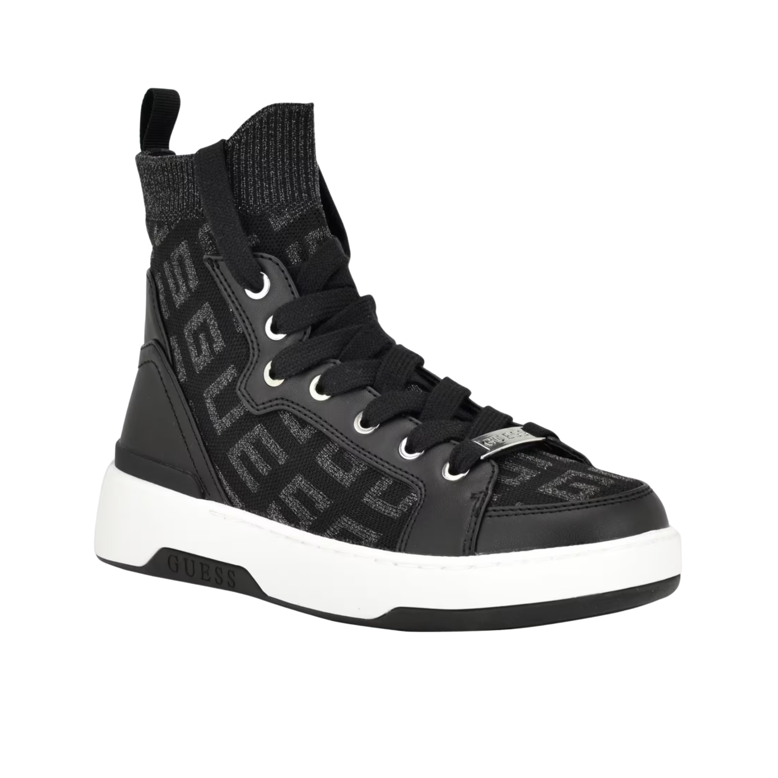Guess Women Mannen Logo Knit High Top Sneakers - Black