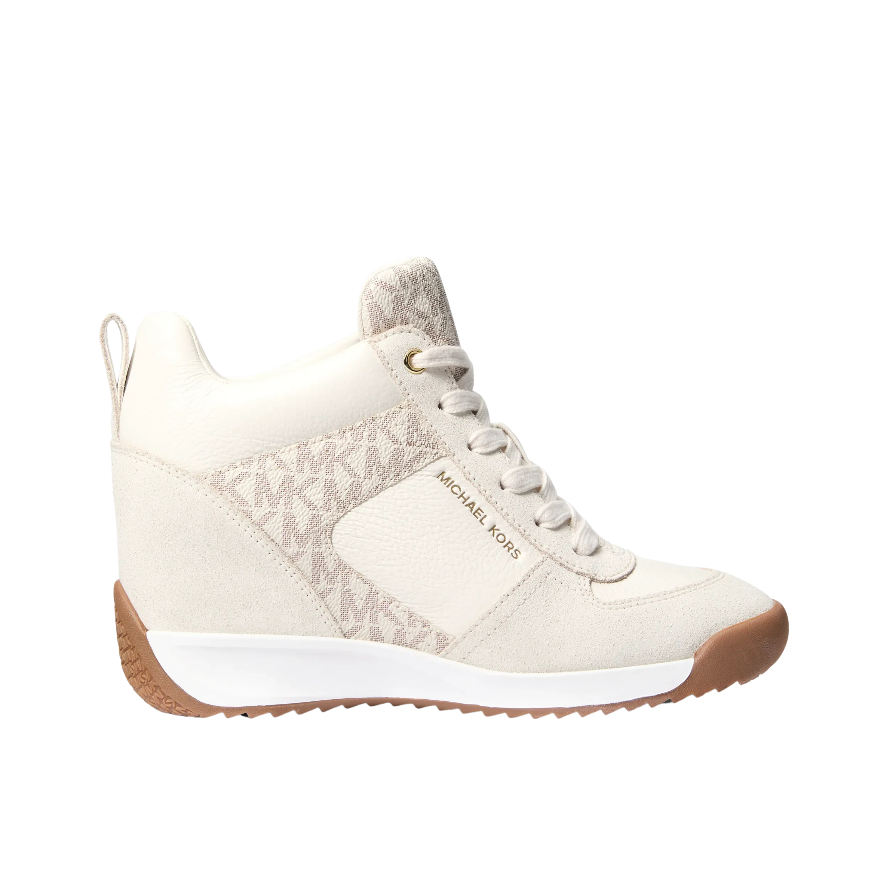 Michael Kors Women Nikko S2 Suede And Leather Wedge Trainer - Vanilla