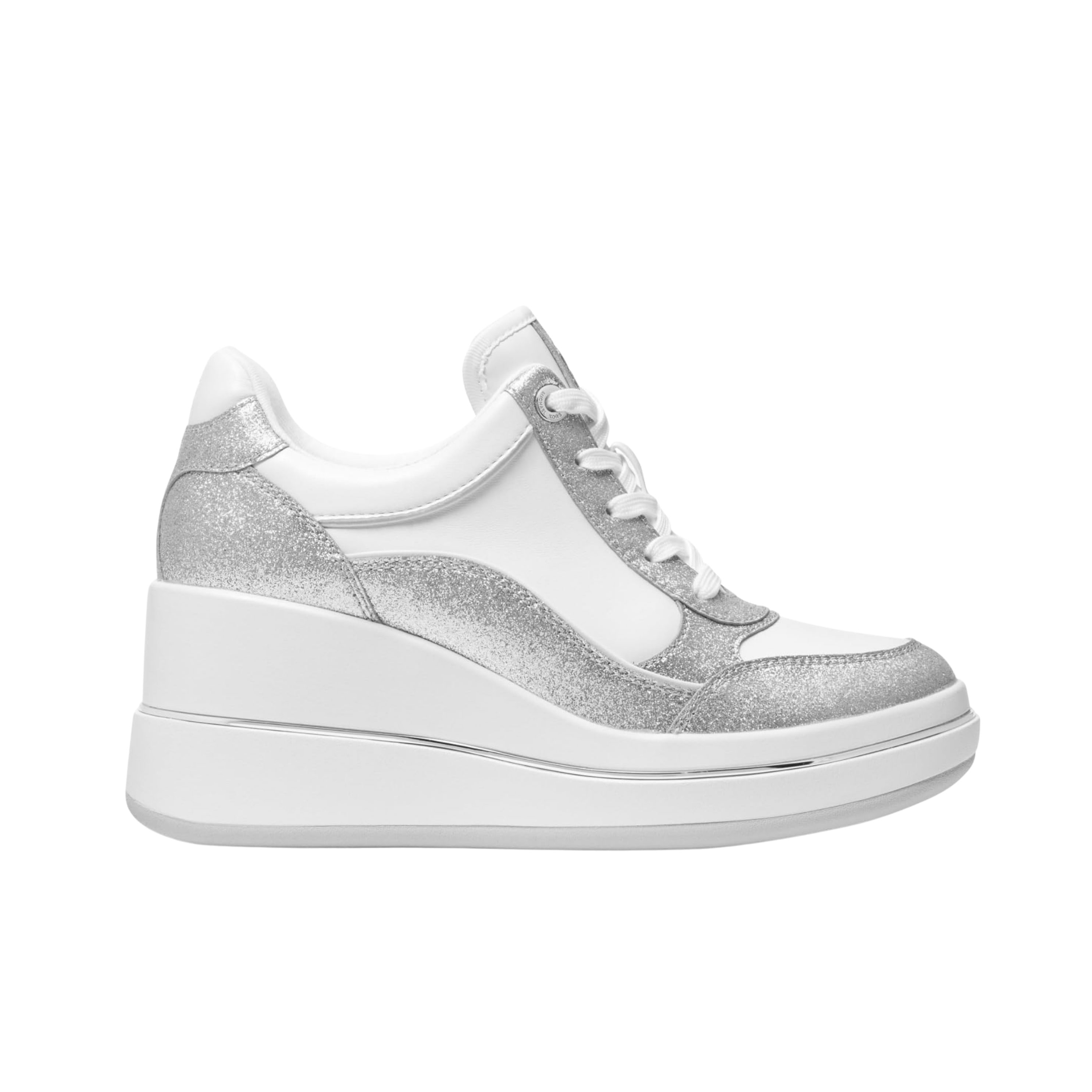 Michael Kors Women Emmy Signature Logo and Leather Wedge Trainer - Silver