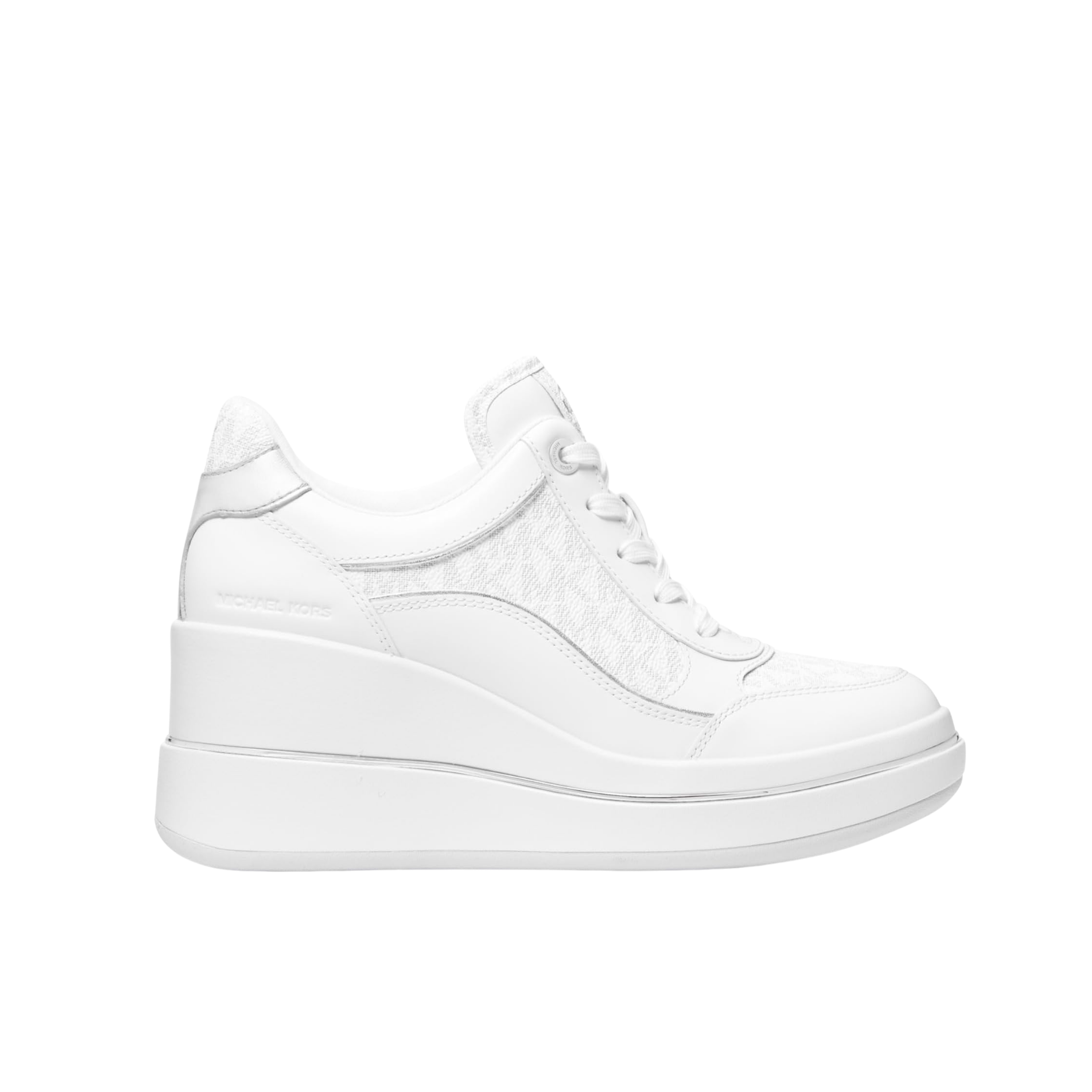 Michael Kors Women Emmy Signature Logo and Leather Wedge Trainer - Bright White