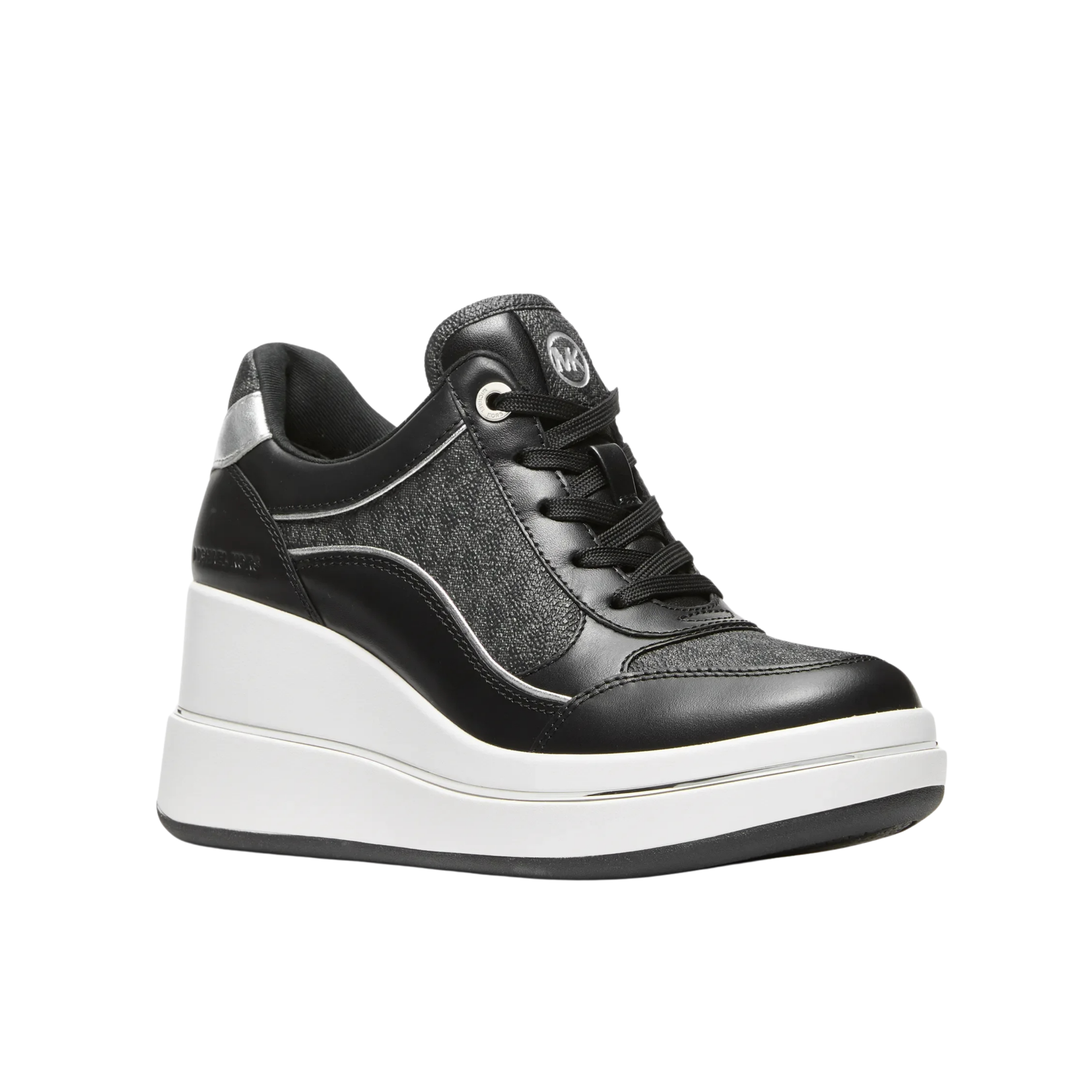 Michael Kors Women Emmy Signature Logo and Leather Wedge Trainer - Black