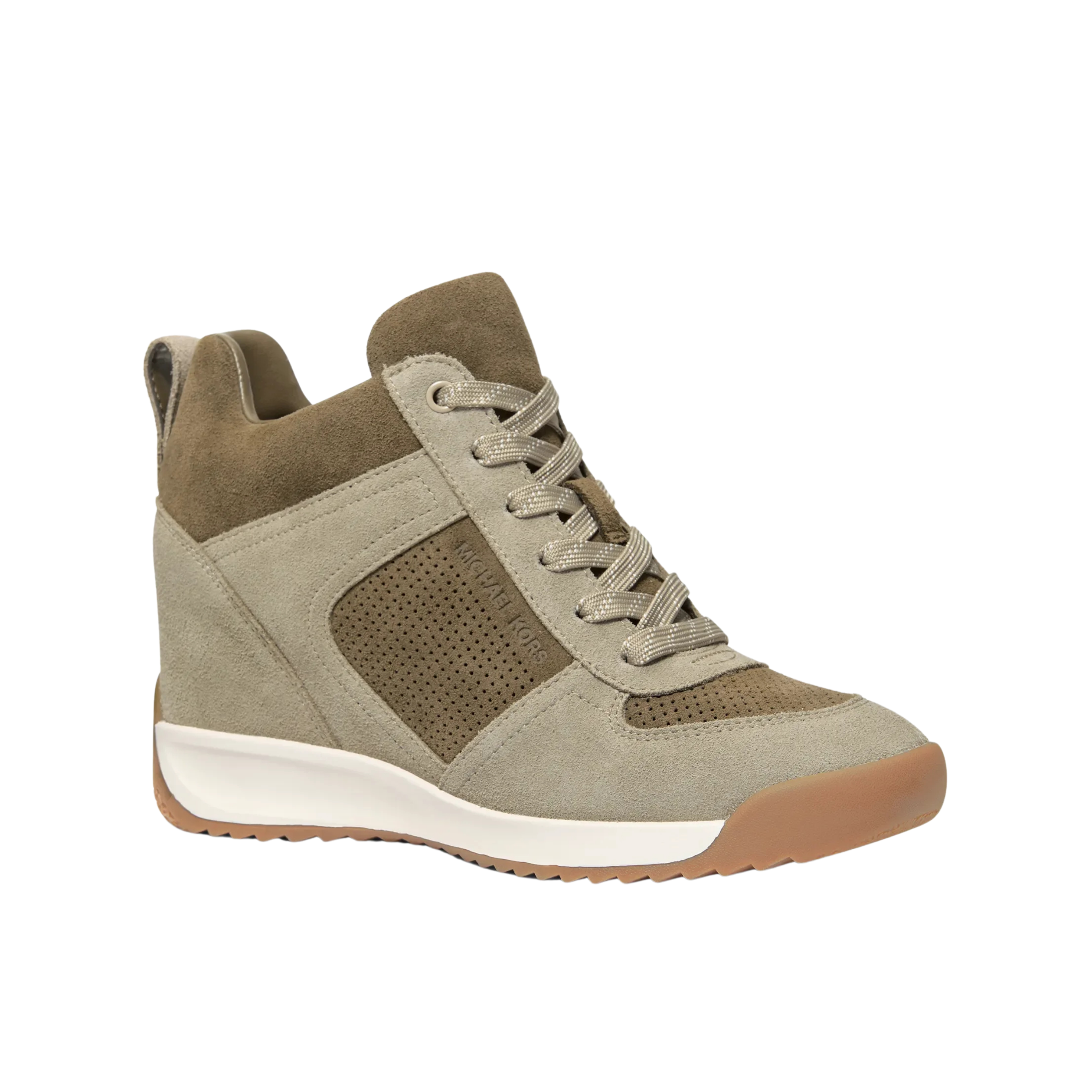 Michael Kors Women Nikko S2 Perforated Suede Wedge Trainer - Dusty Sage Multi