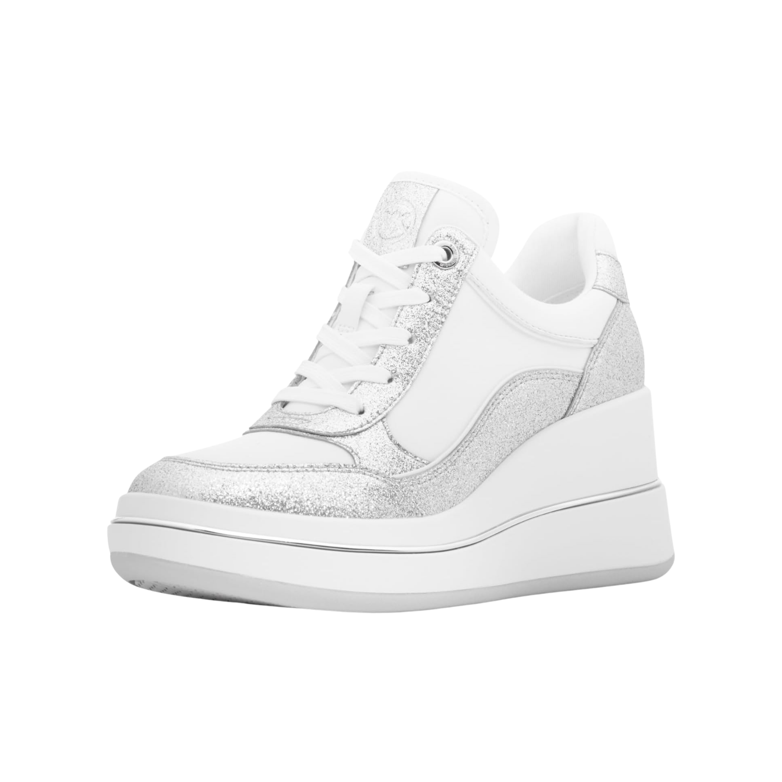 Michael Kors Women Emmy Signature Logo and Leather Wedge Trainer - Silver