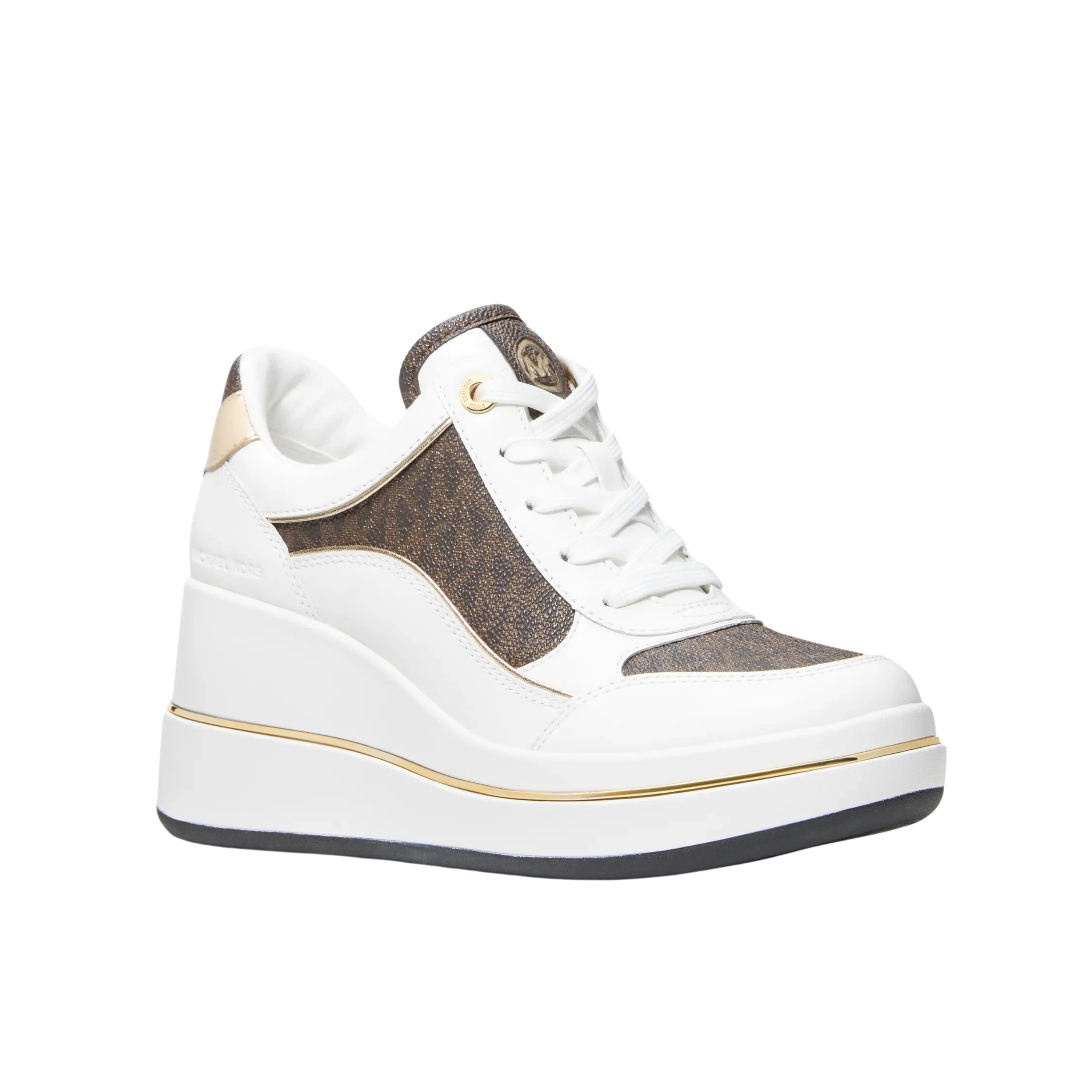Michael Kors Women Emmy Signature Logo and Leather Wedge Trainer - Brown