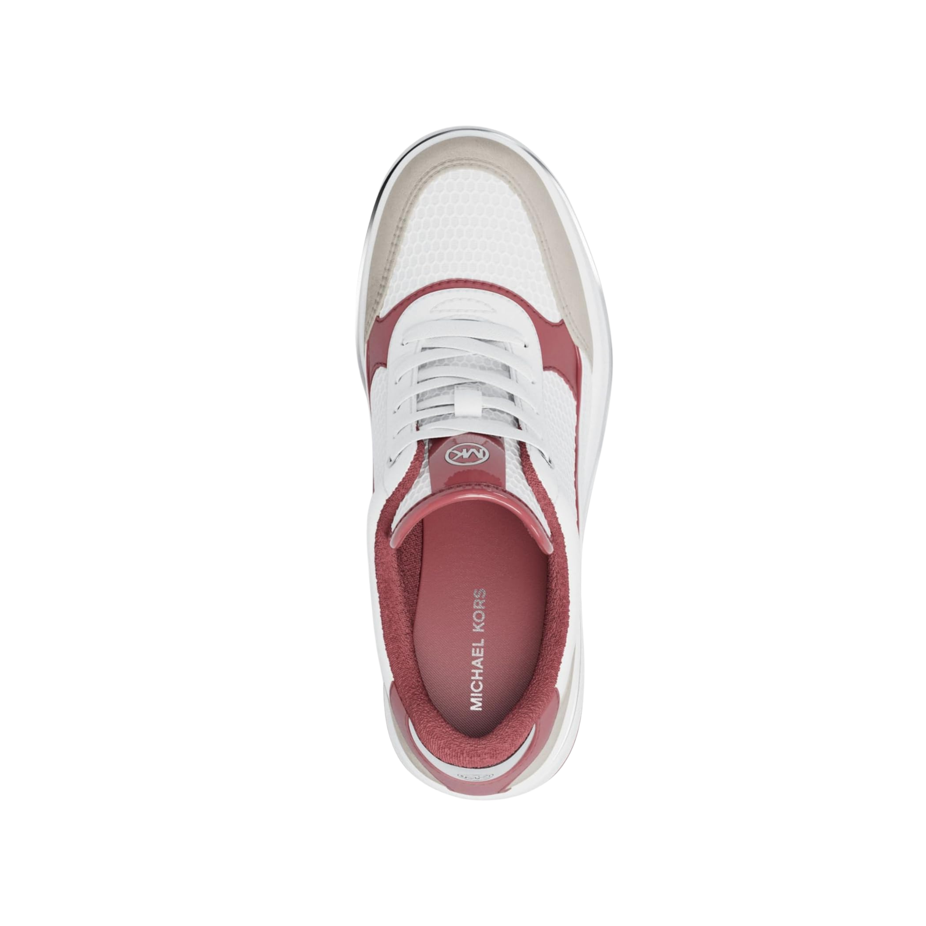 Michael Kors Women Emmy Signature Logo and Leather Wedge Trainer - Solid Color Block Rosewood