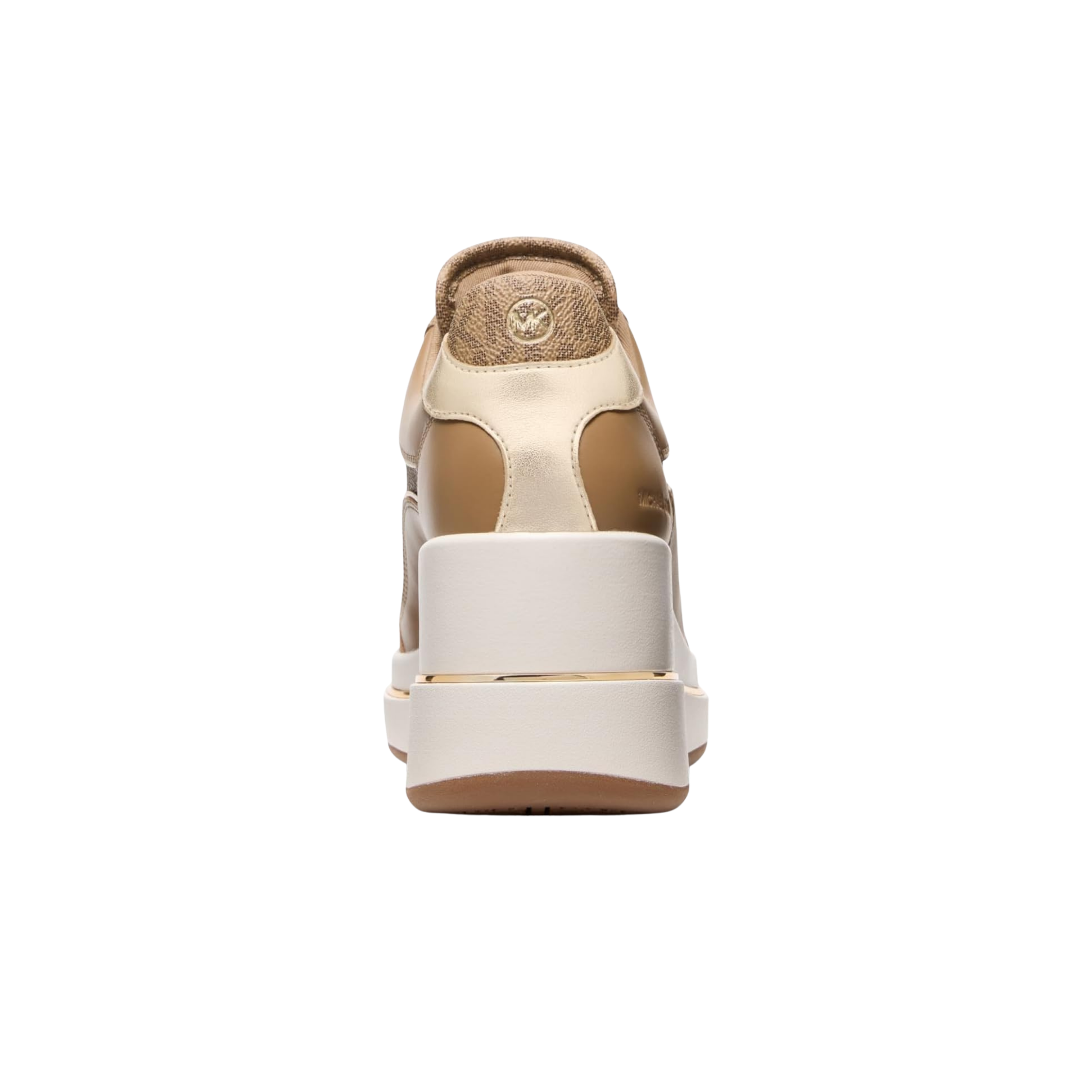 Michael Kors Women Emmy Signature Logo and Leather Wedge Trainer - Husk