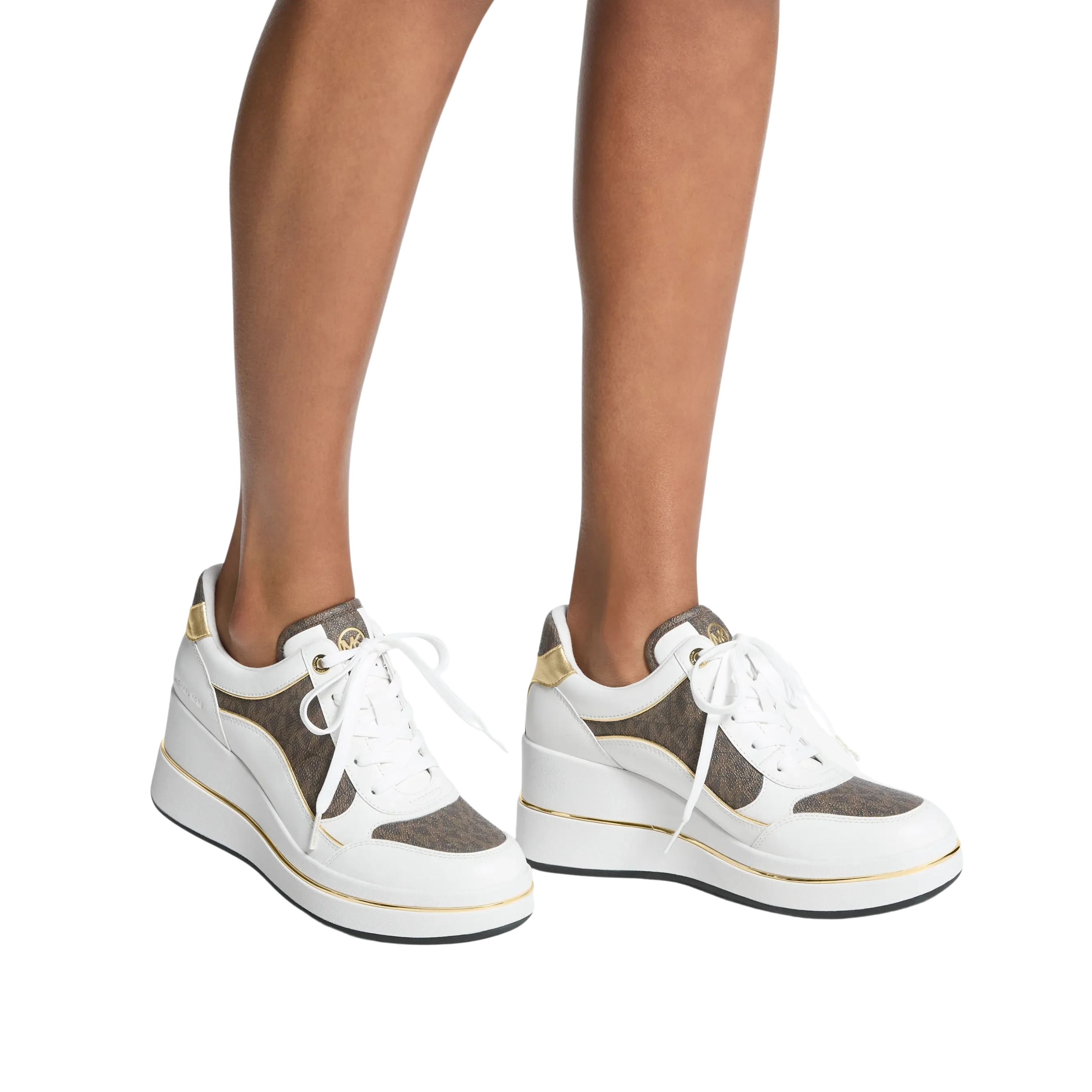 Michael Kors Women Emmy Signature Logo and Leather Wedge Trainer - Brown