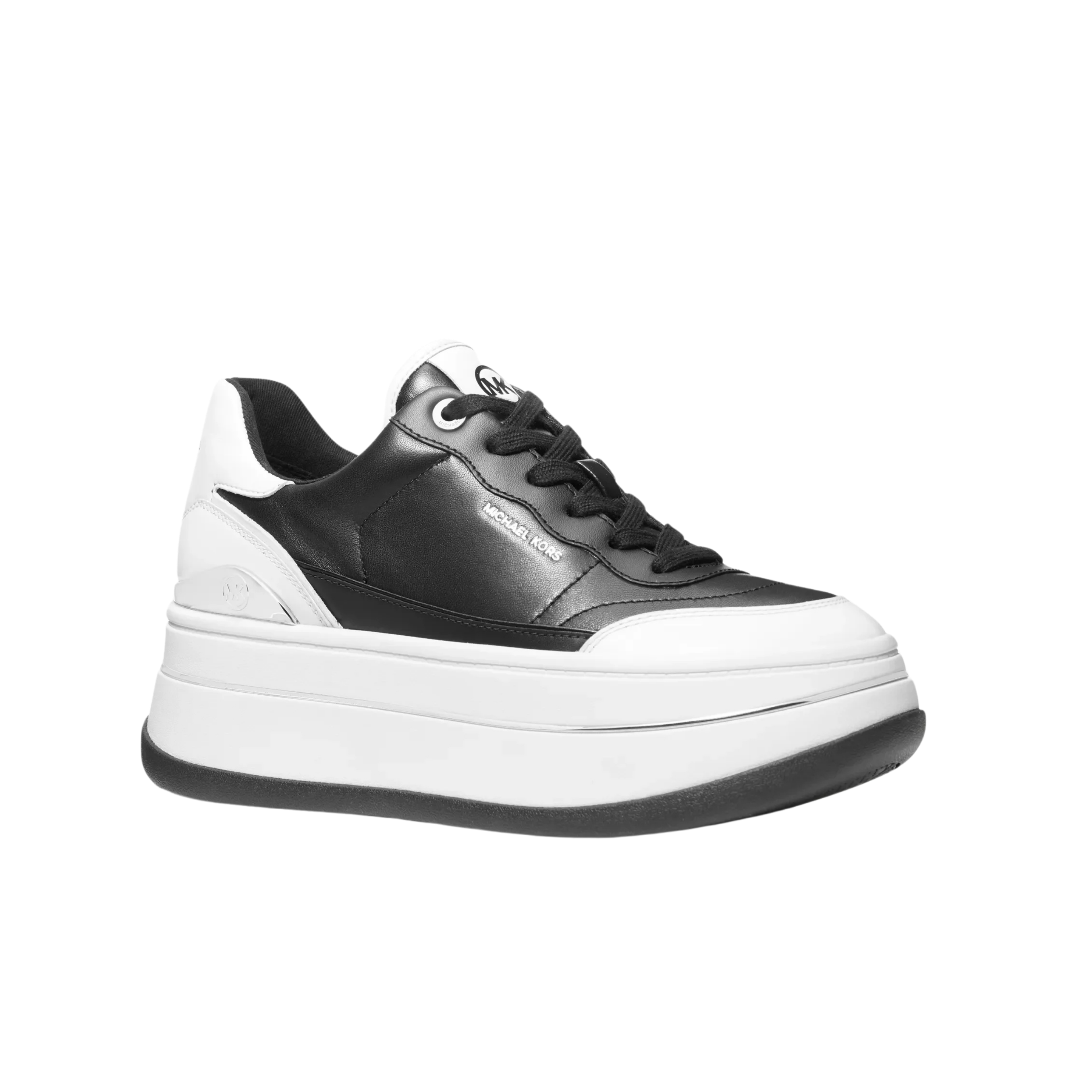 Michael Kors Women Hayes Two Tone Leather Platform Sneaker - Black Optic White