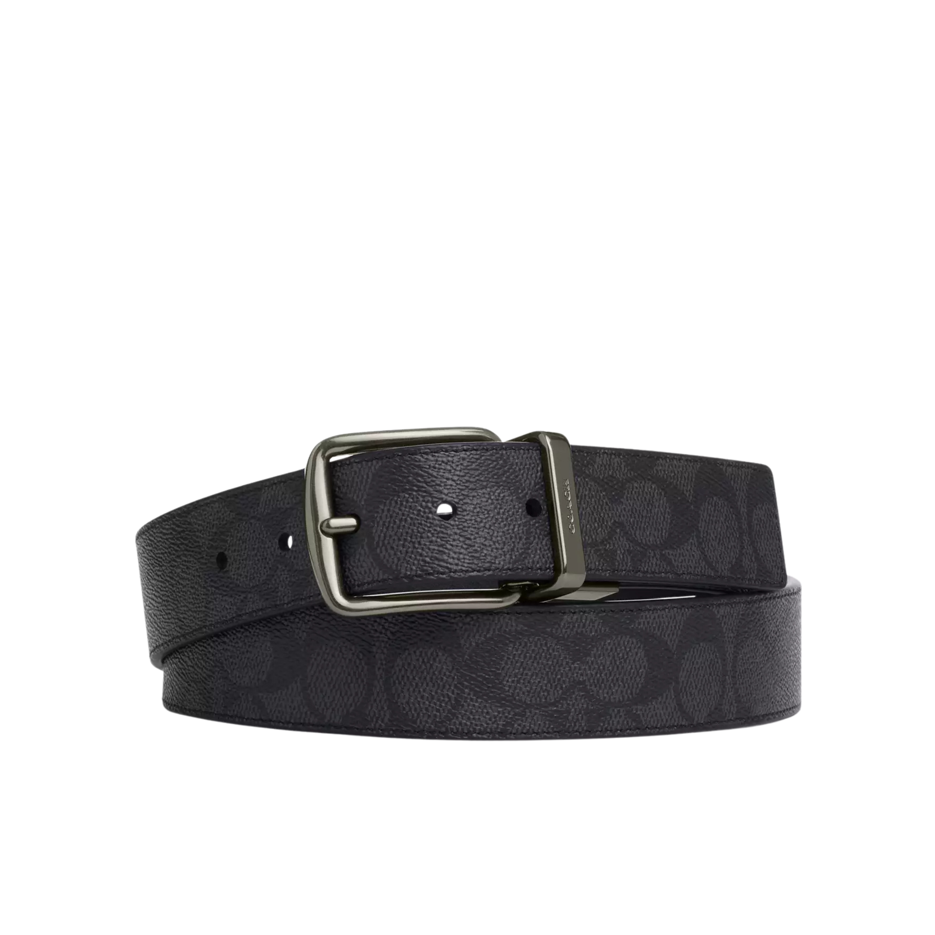Coach Men Harness Buckle Cut To Size Reversible Belt 38 Mm - Gunmetal Charcoal Black
