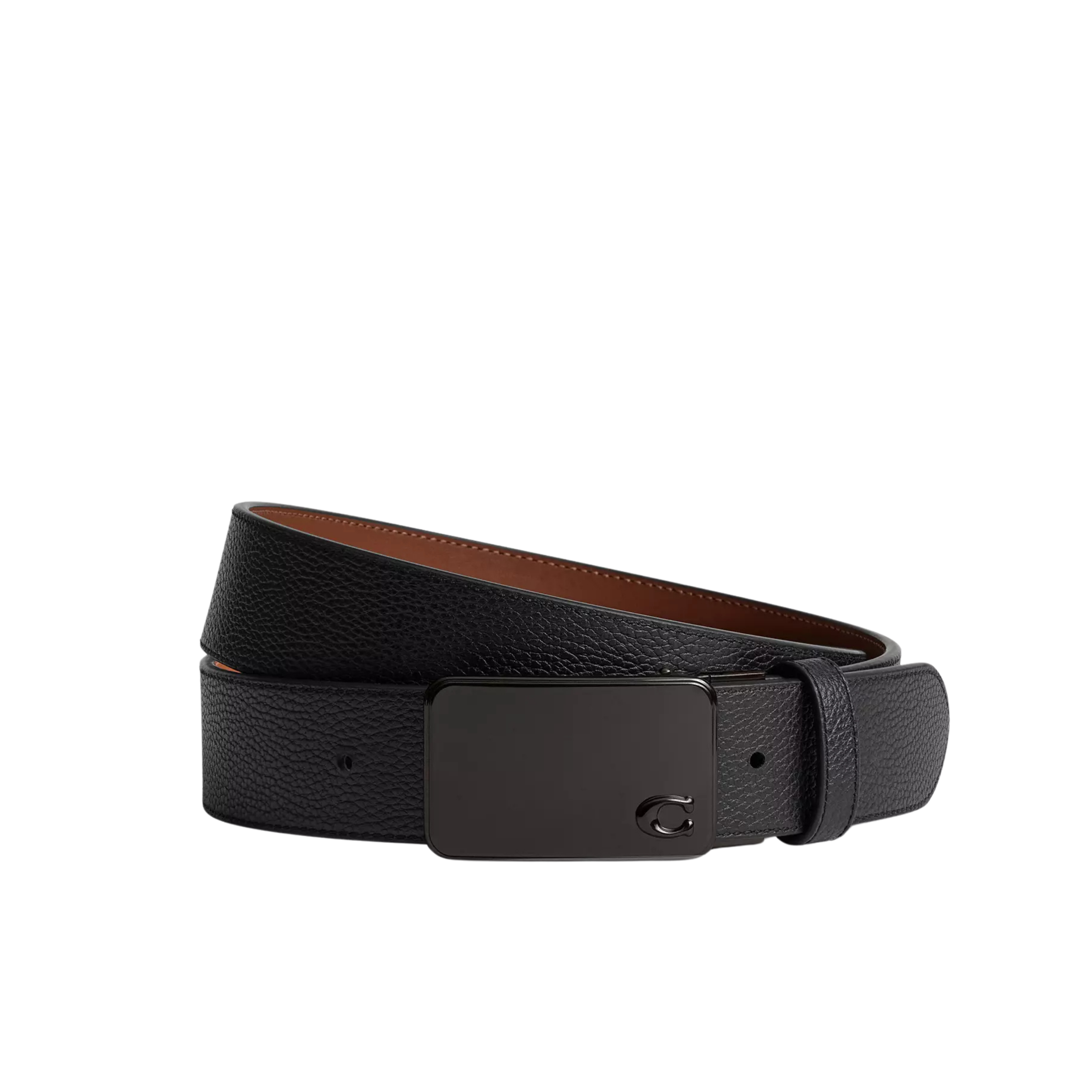 Coach Men Signature Plaque Buckle Cut To Size Reversible Belt 38 Mm - Black Redwood